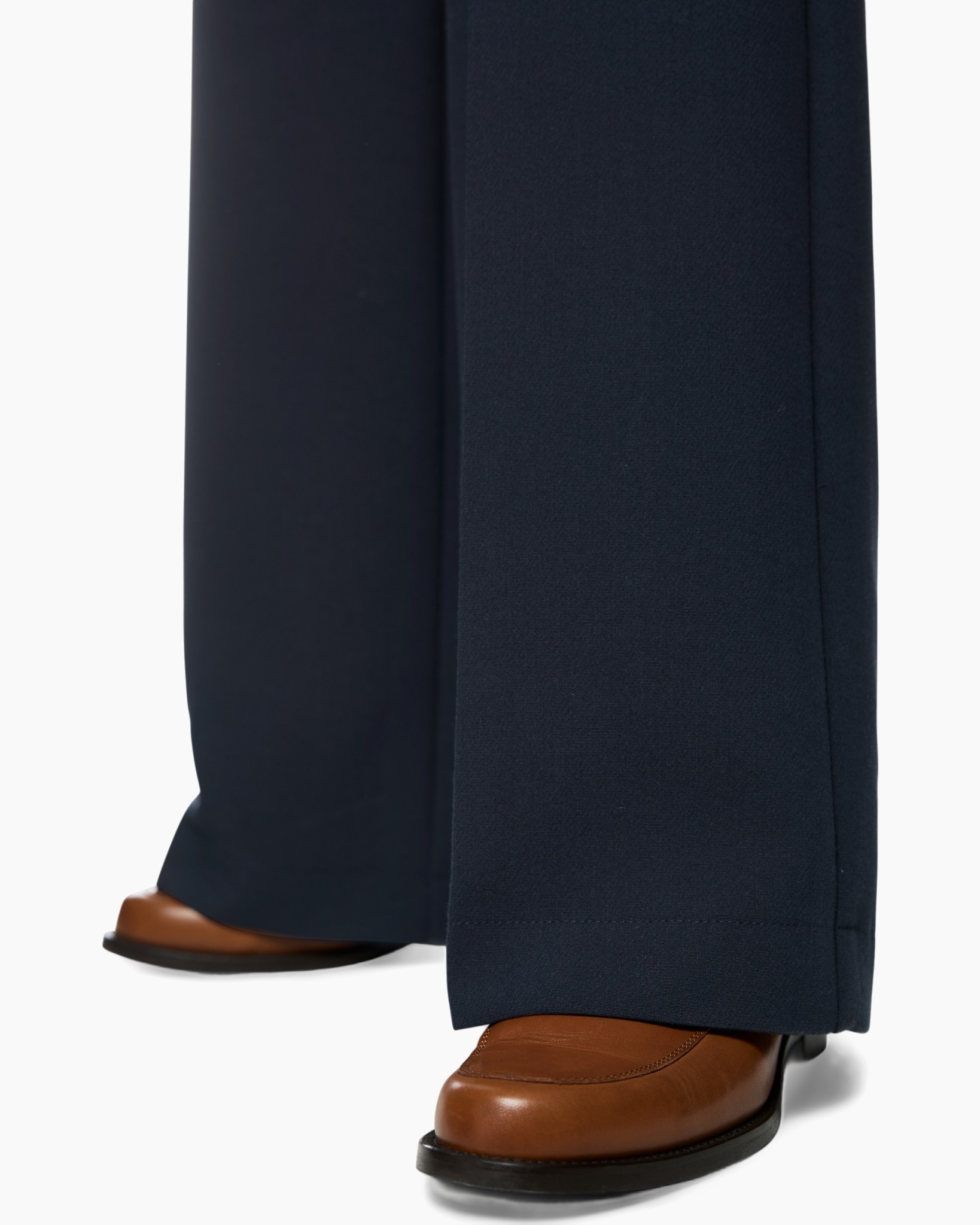 pants, wide-leg, navy, trousers, cuffed hem