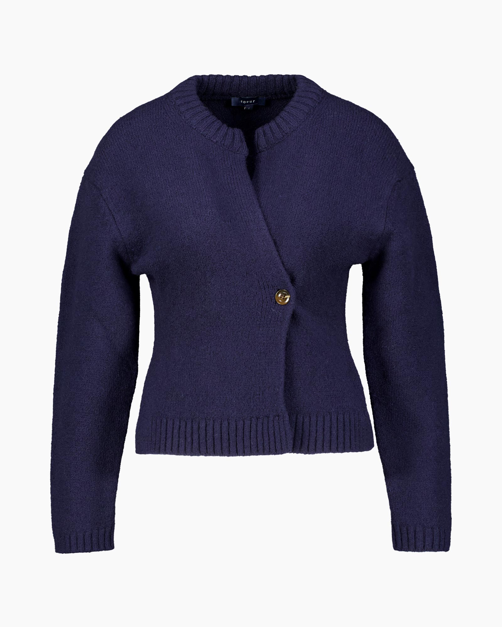 cardigan, knit, single-breasted, long-sleeve, navy