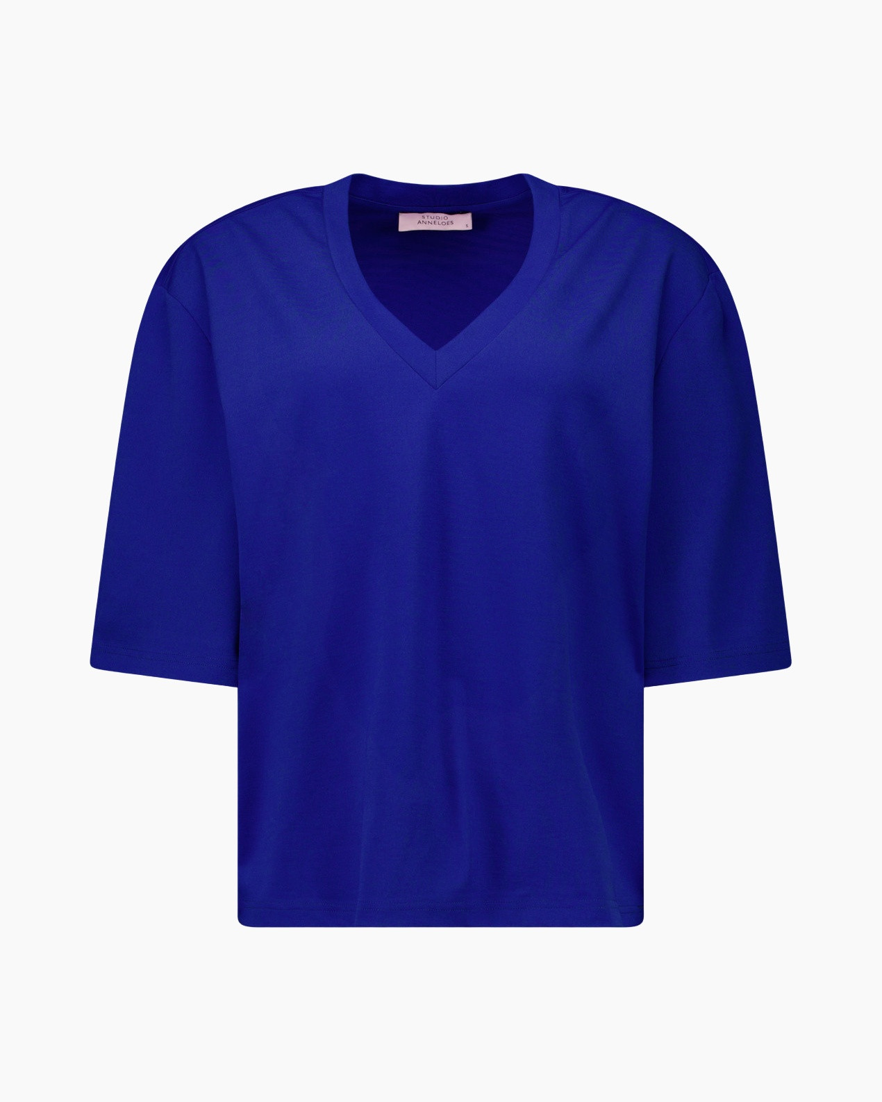 t-shirt, blue, V-neck, short-sleeve, solid-color