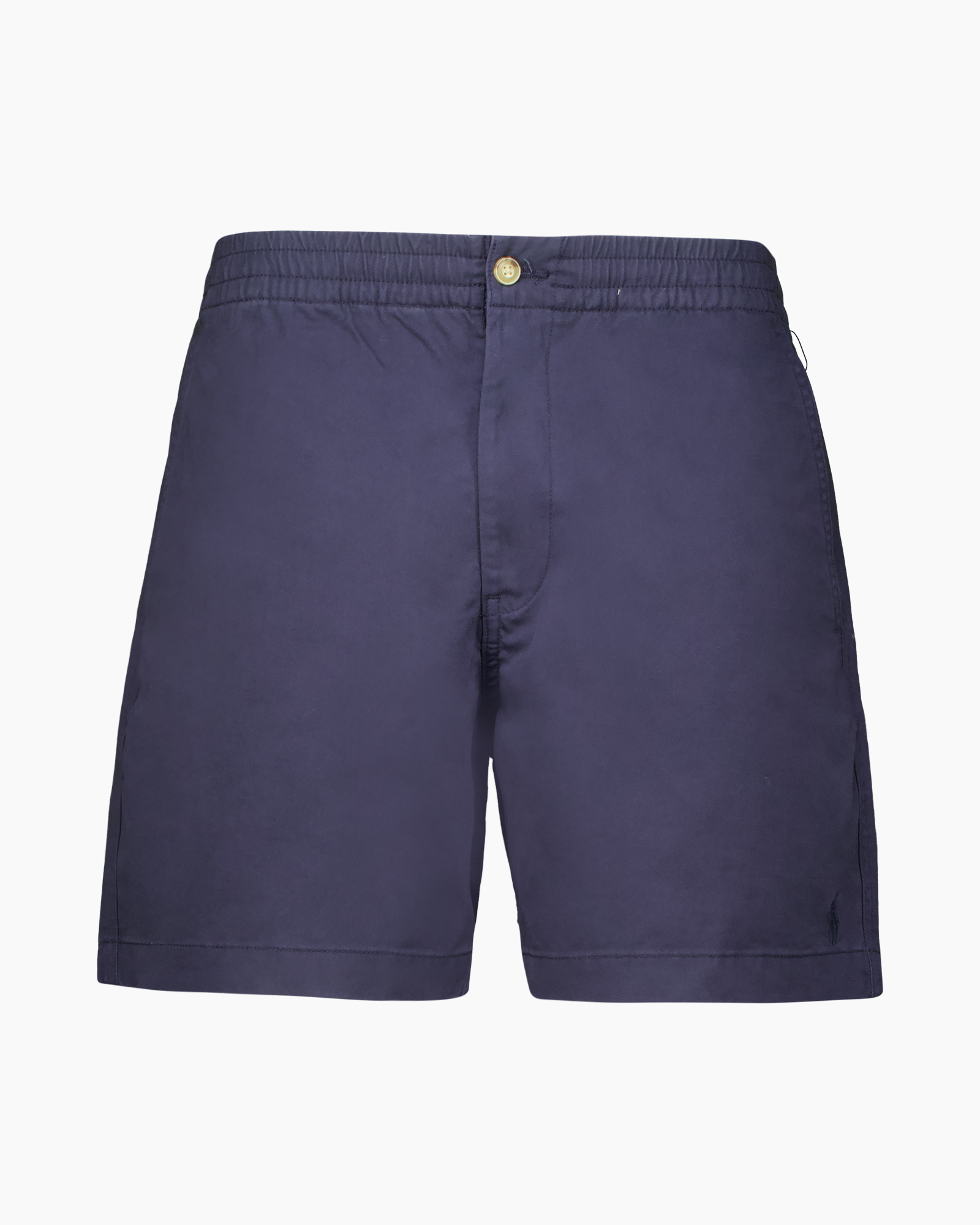 shorts, navy, elastic waistband, button, plain