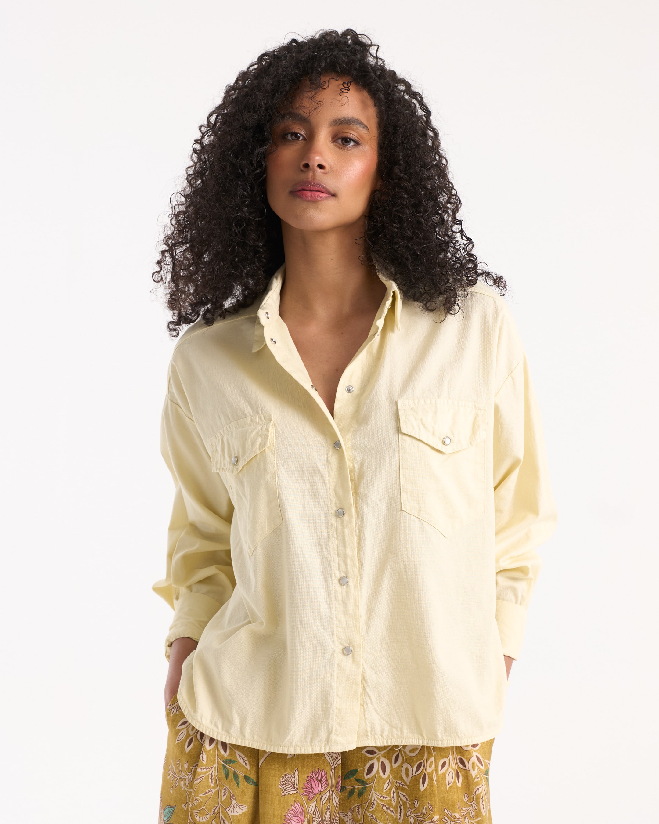 shirt, button-down, long-sleeve, pocketed, cream