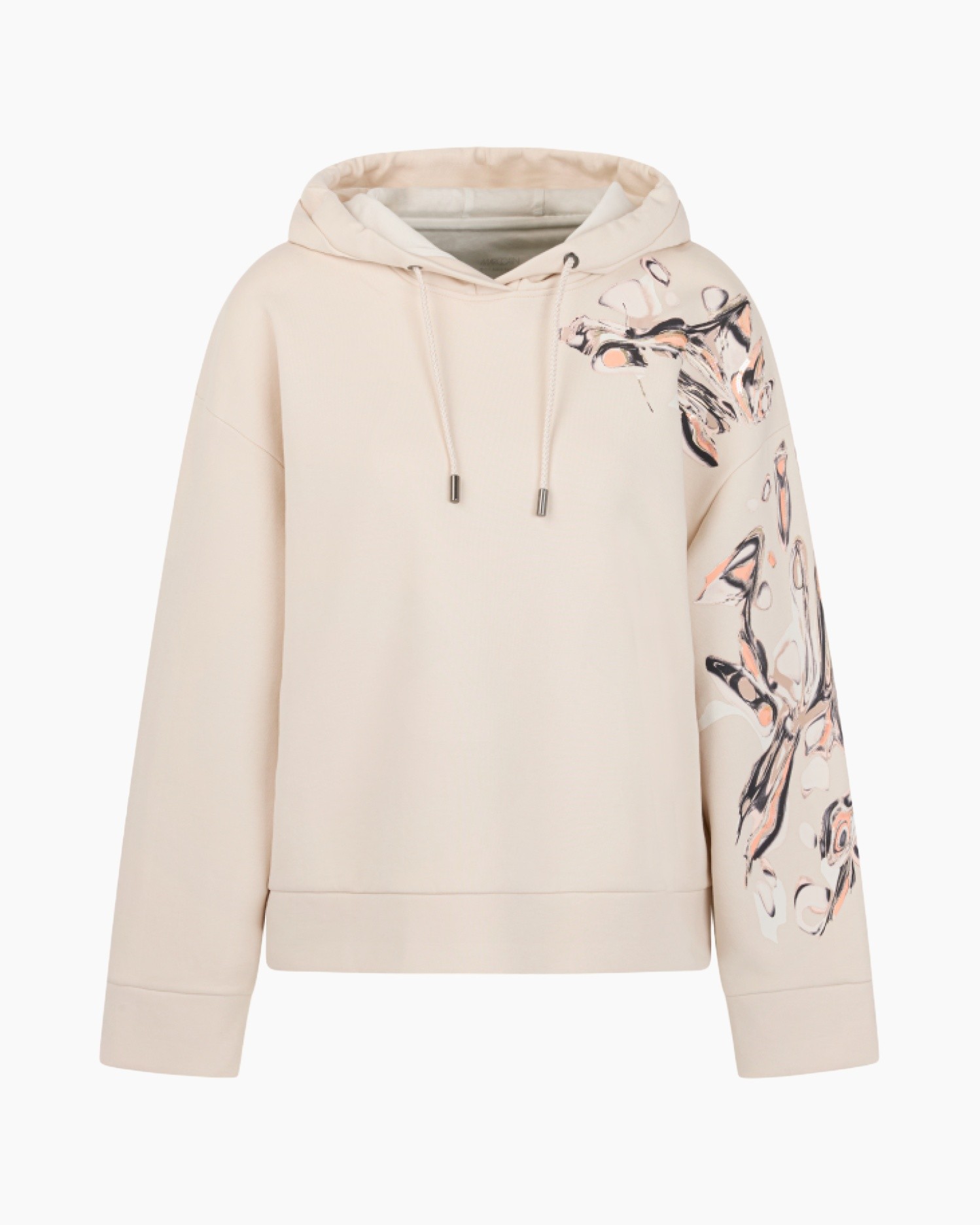 hoodie, pullover, cream, floral-print, long-sleeve