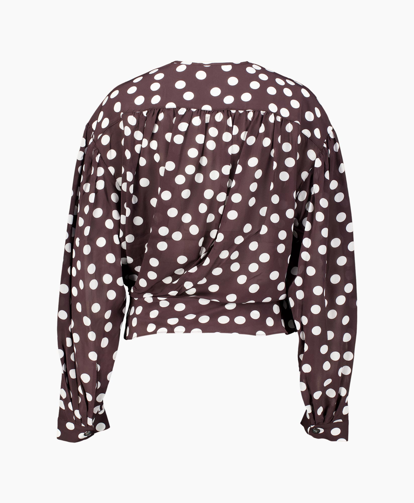 polka dot, long sleeve, cropped, blouse, brown