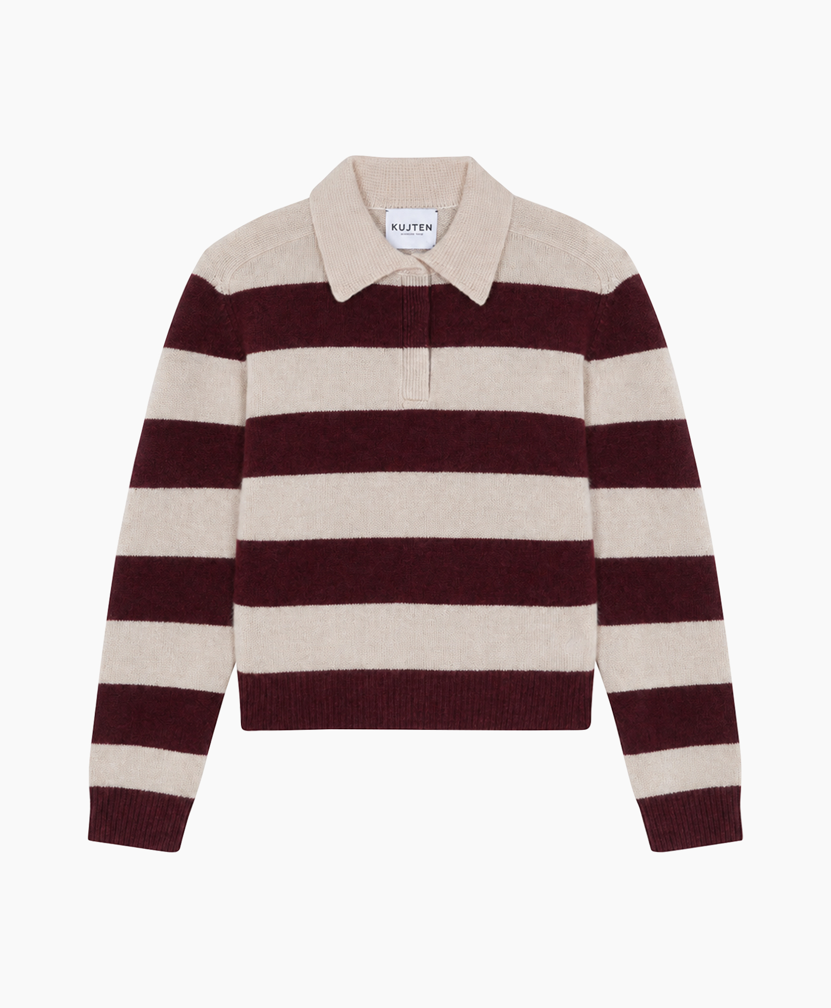 striped sweater, long sleeves, crew neck, beige maroon, knit pullover