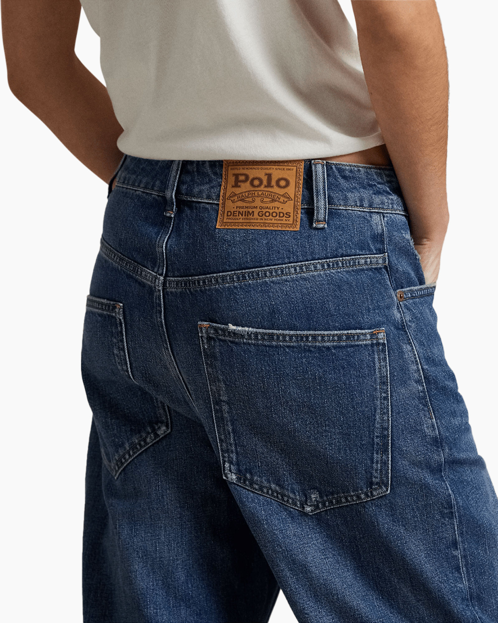jeans, denim, back pockets, leather patch, blue