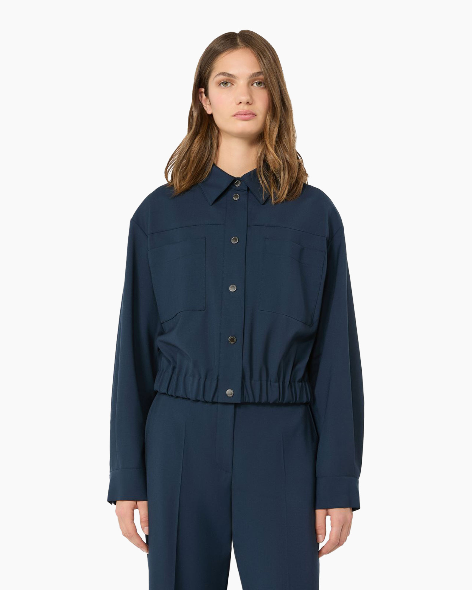 jumpsuit, long-sleeve, collar, elastic-waist, navy