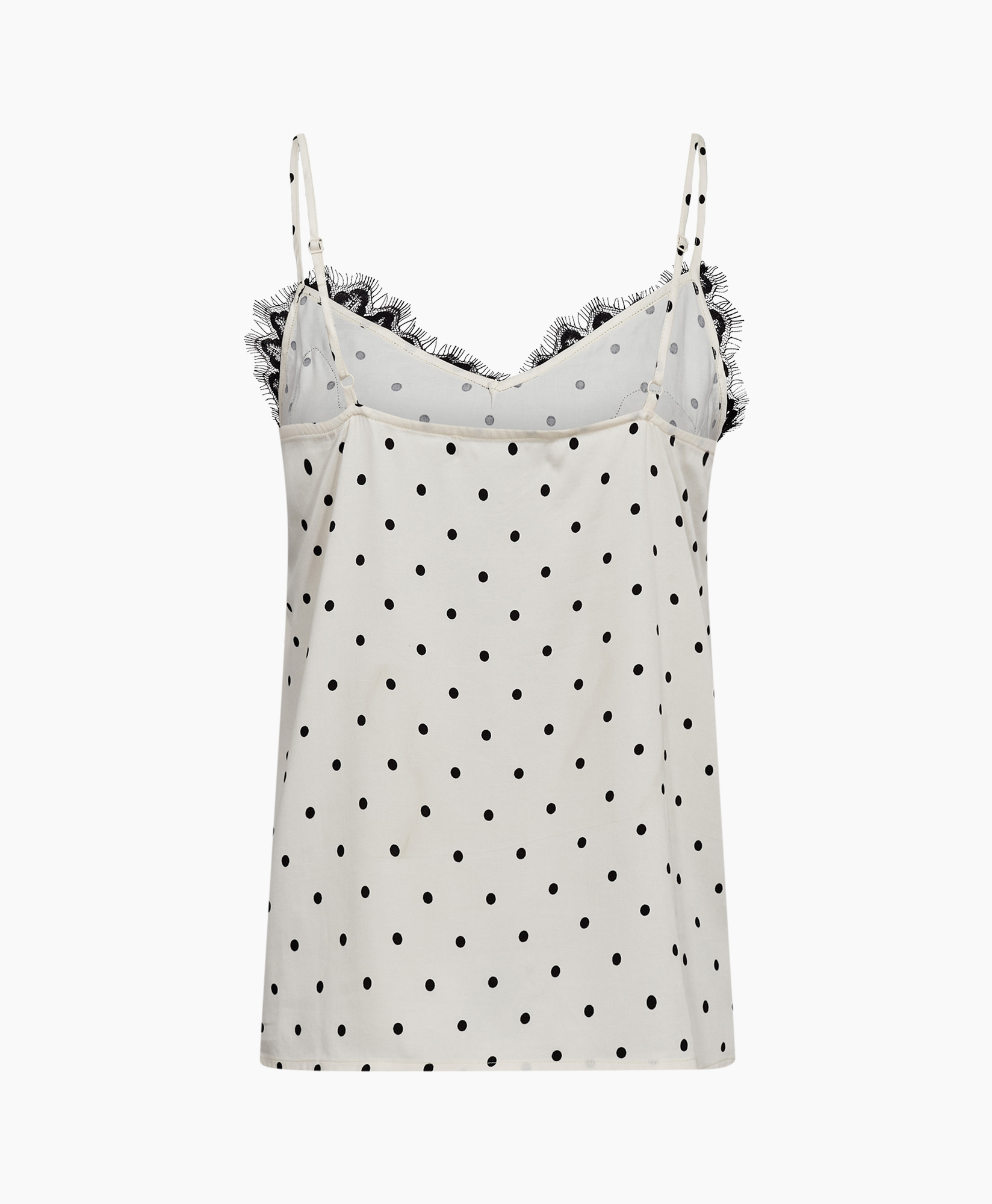 camisole, polka dot, lace trim, sleevless, black white