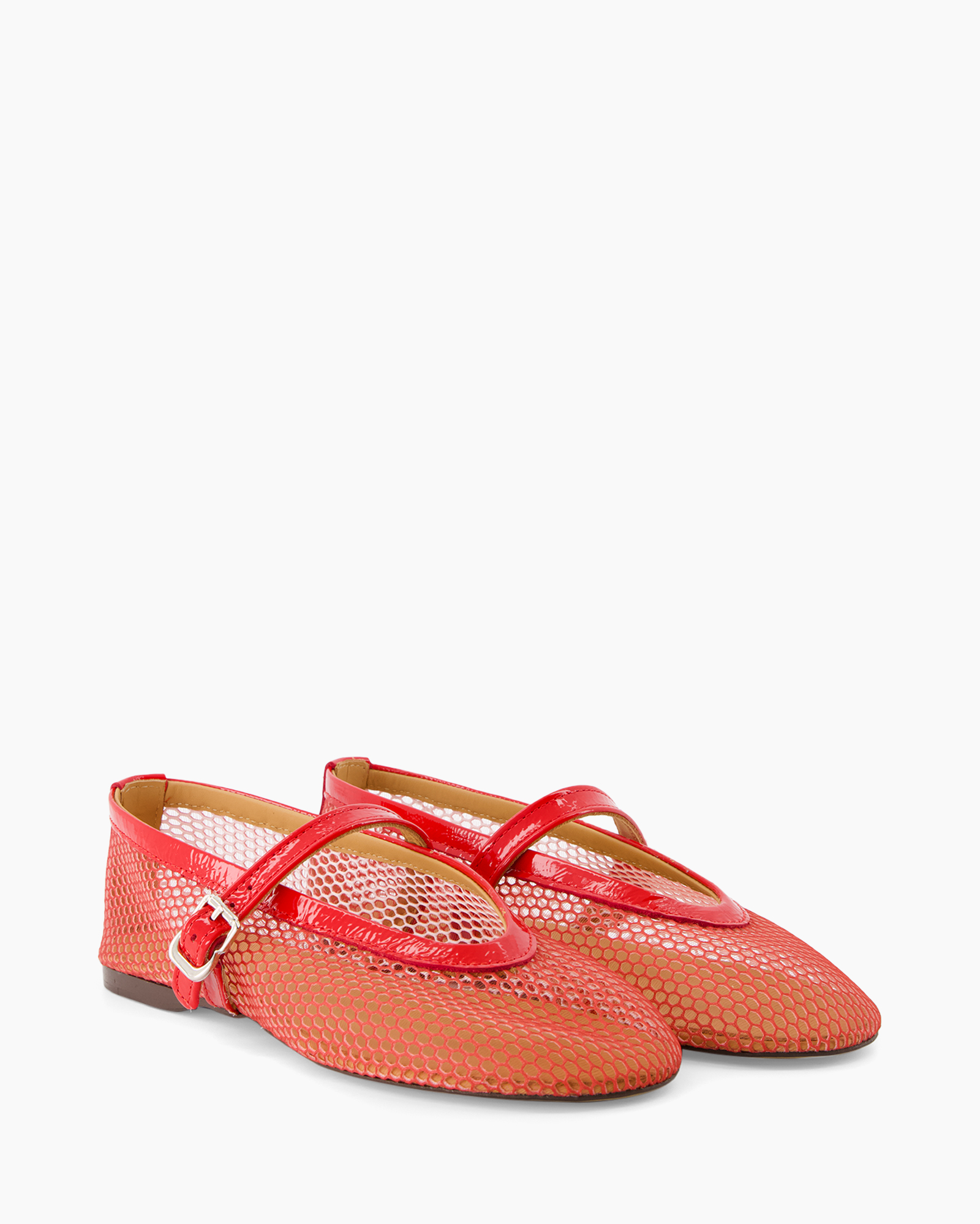 shoe, flat, Mary Jane, red, mesh