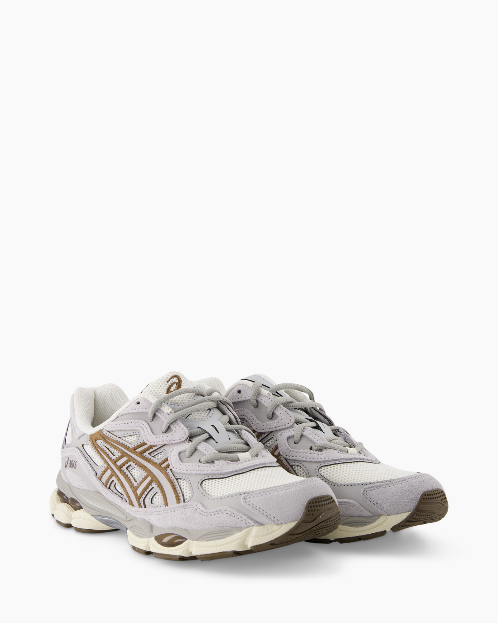sneakers, running shoes, mesh, leather, gray