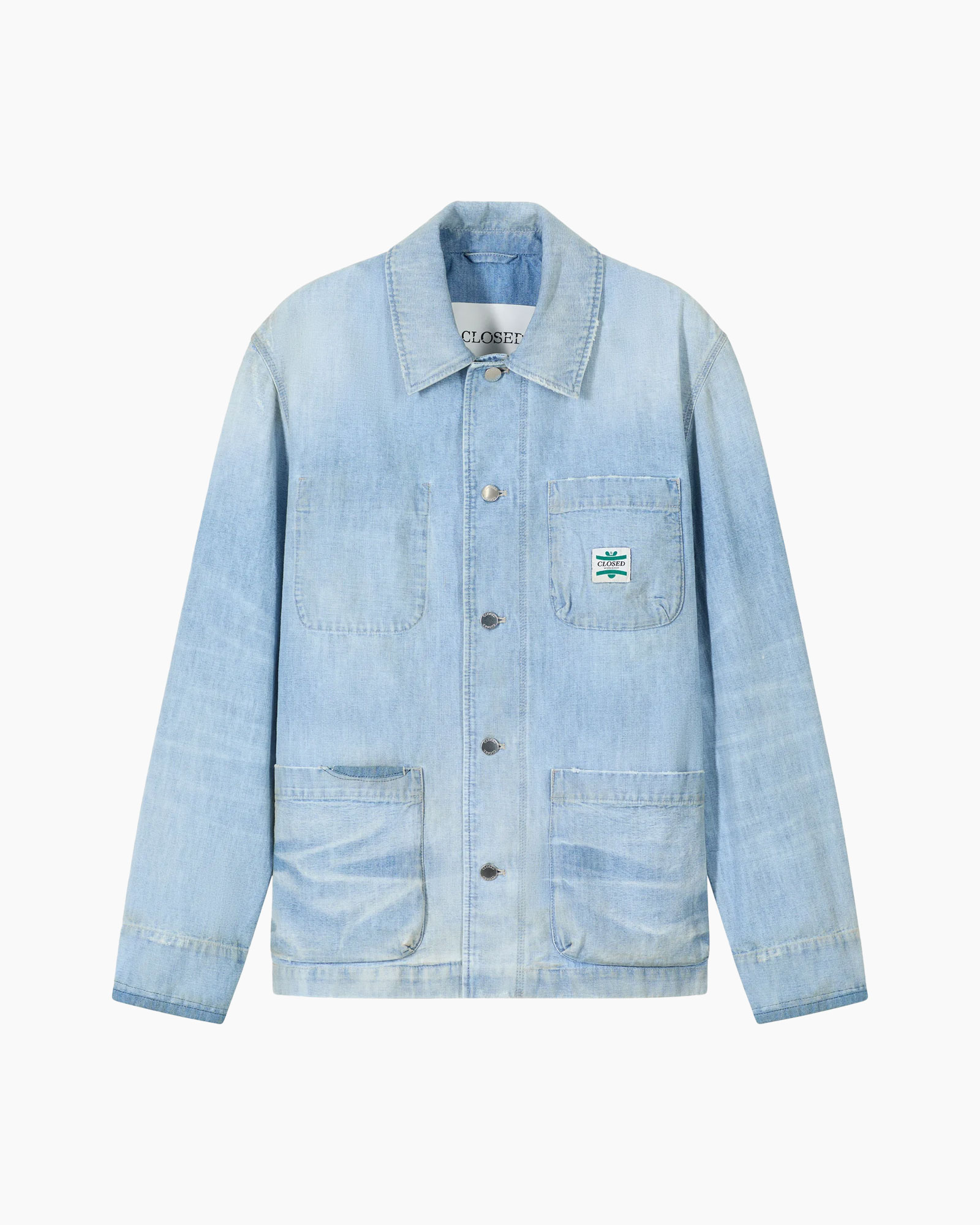 denim, jacket, light wash, button-front, patch pockets