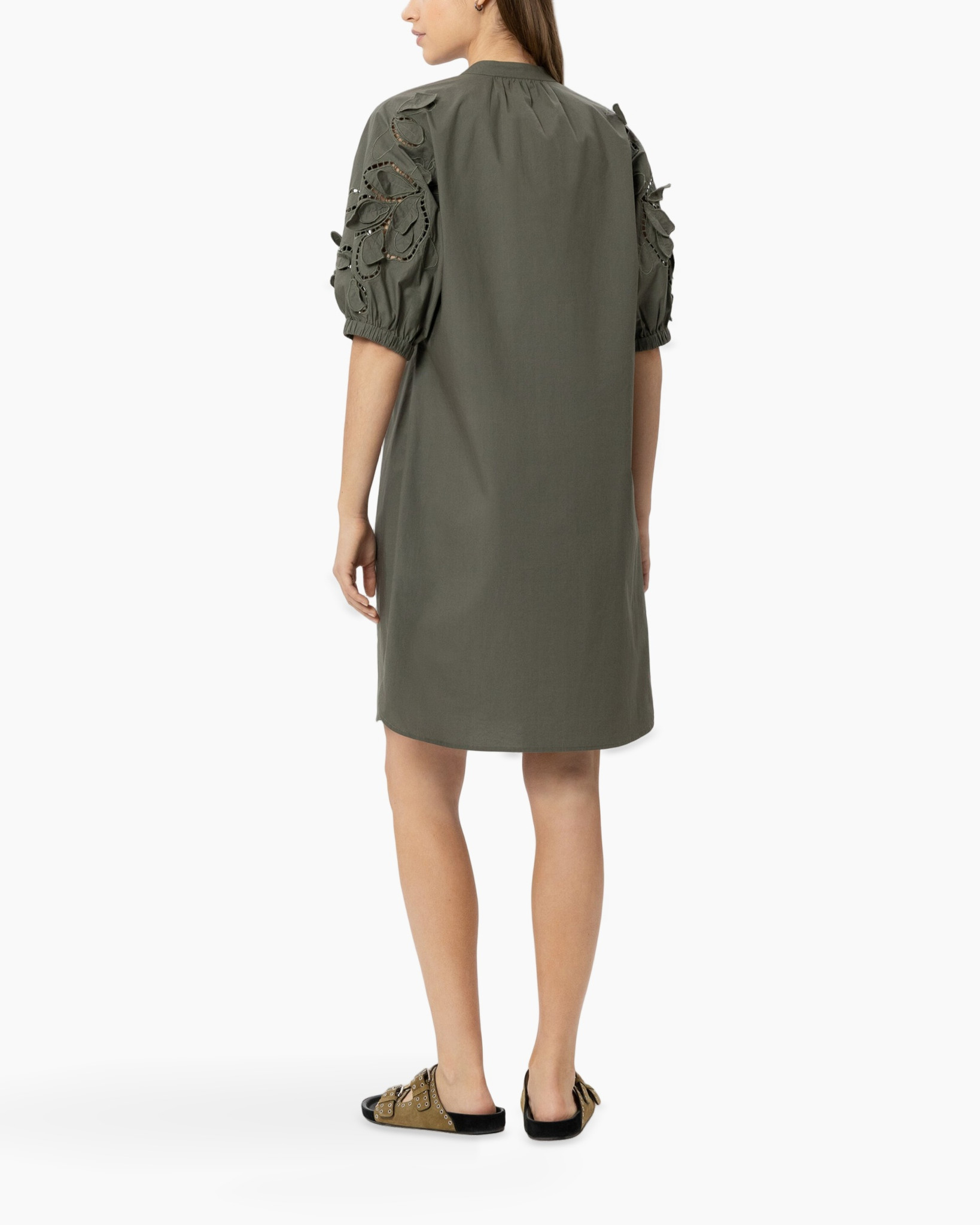 dress, long sleeves, olive green, embroidery, tunic dress