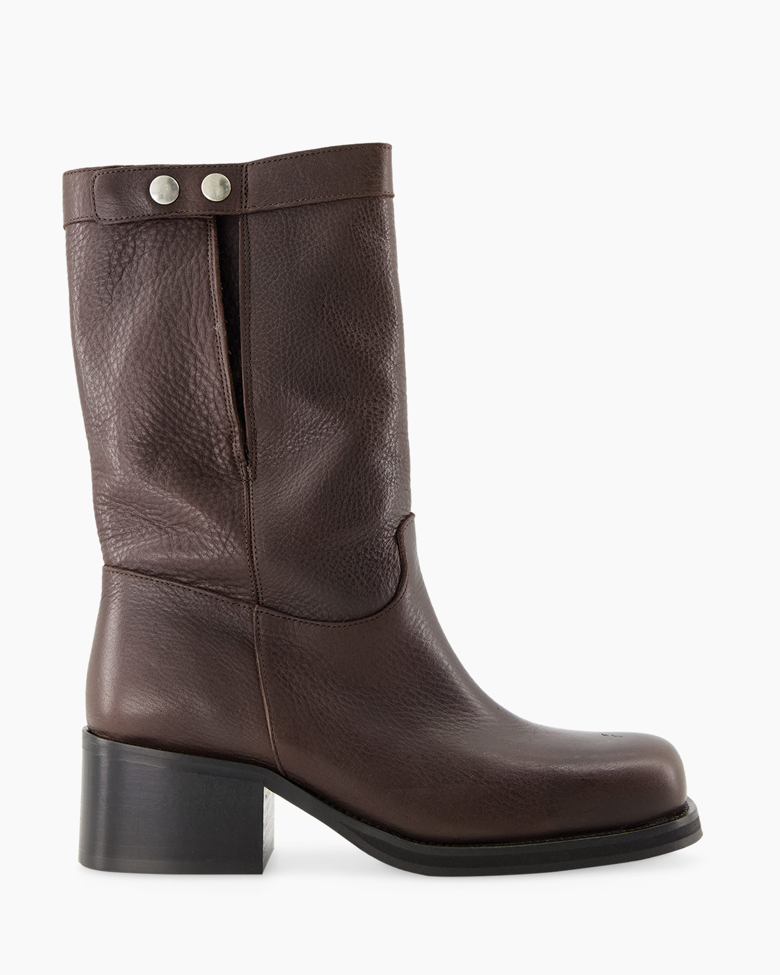 boots, ankle boot, brown leather, mid heel, slip-on style