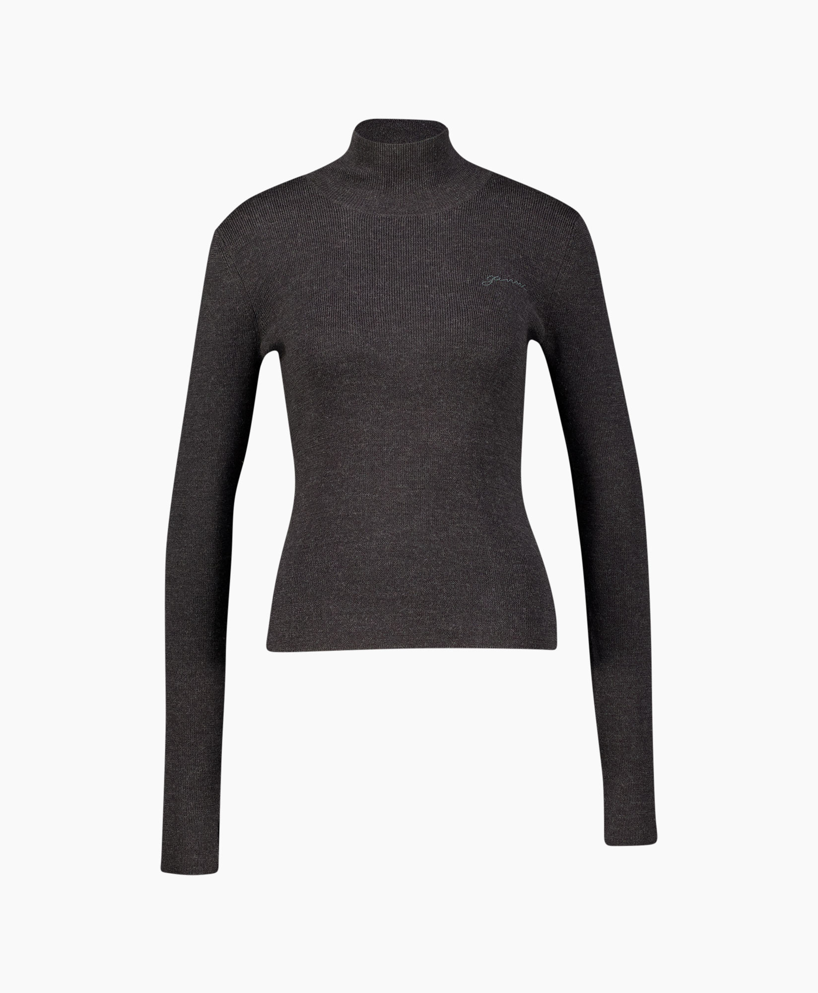 turtleneck, knitted, dark gray, long sleeve, women's top