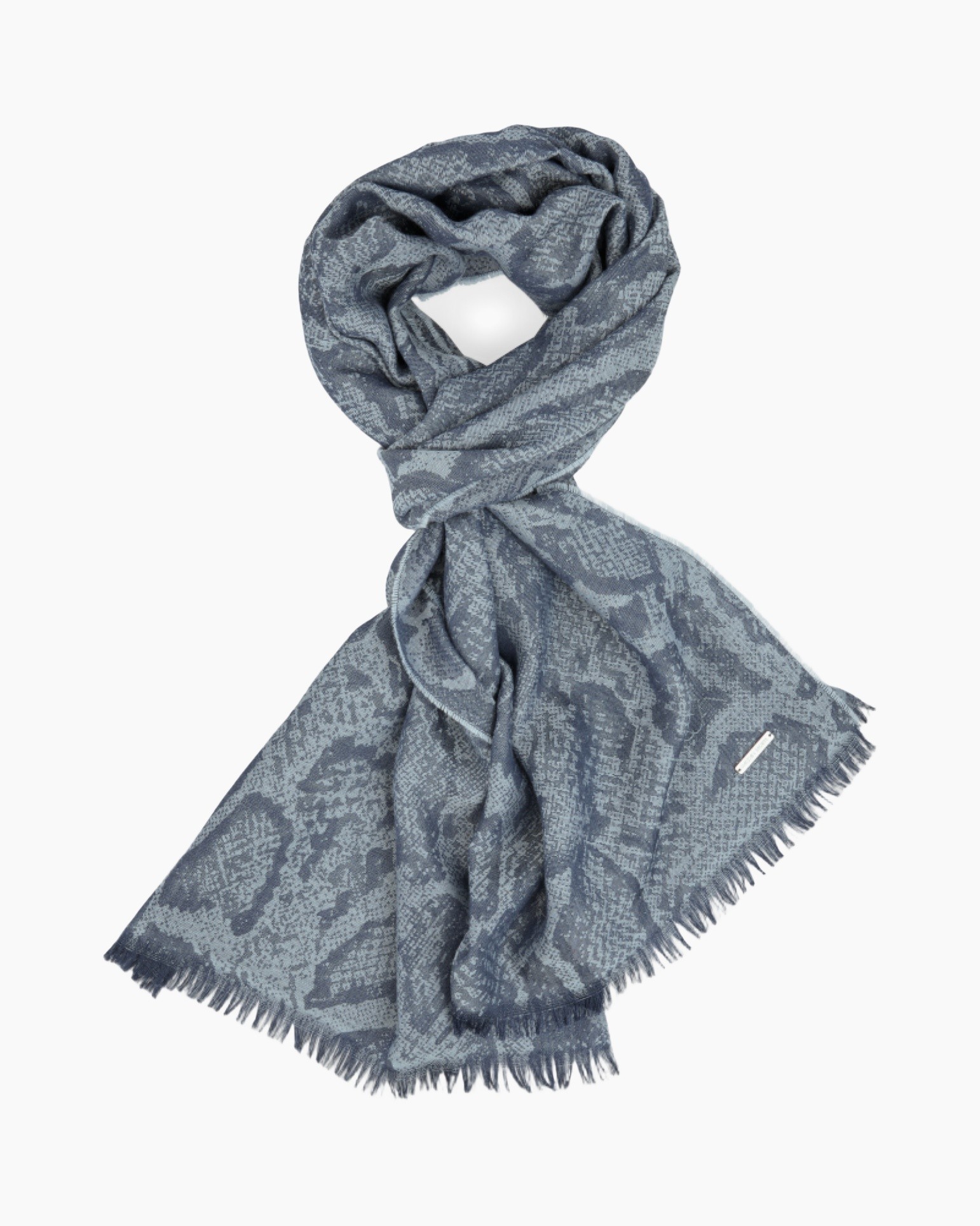 scarf, assorted pattern, woven, fringe, blue-gray