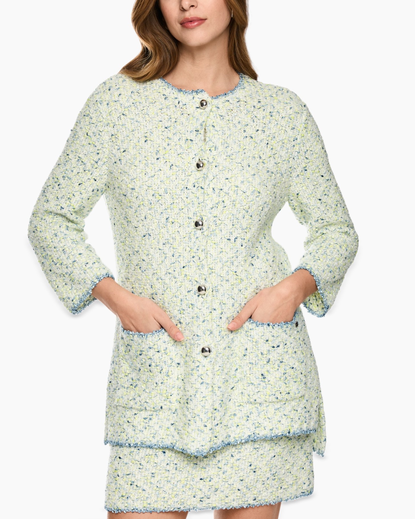 tweed, coats, long sleeve, buttoned, two-piece set