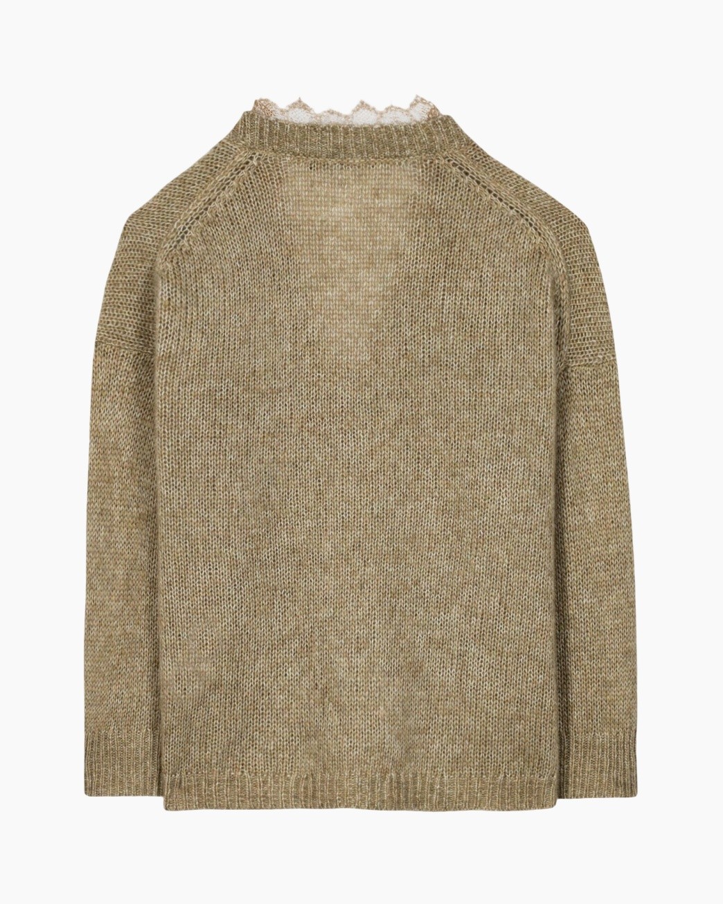 knit sweater, beige, high-neck, loose knit, long-sleeve