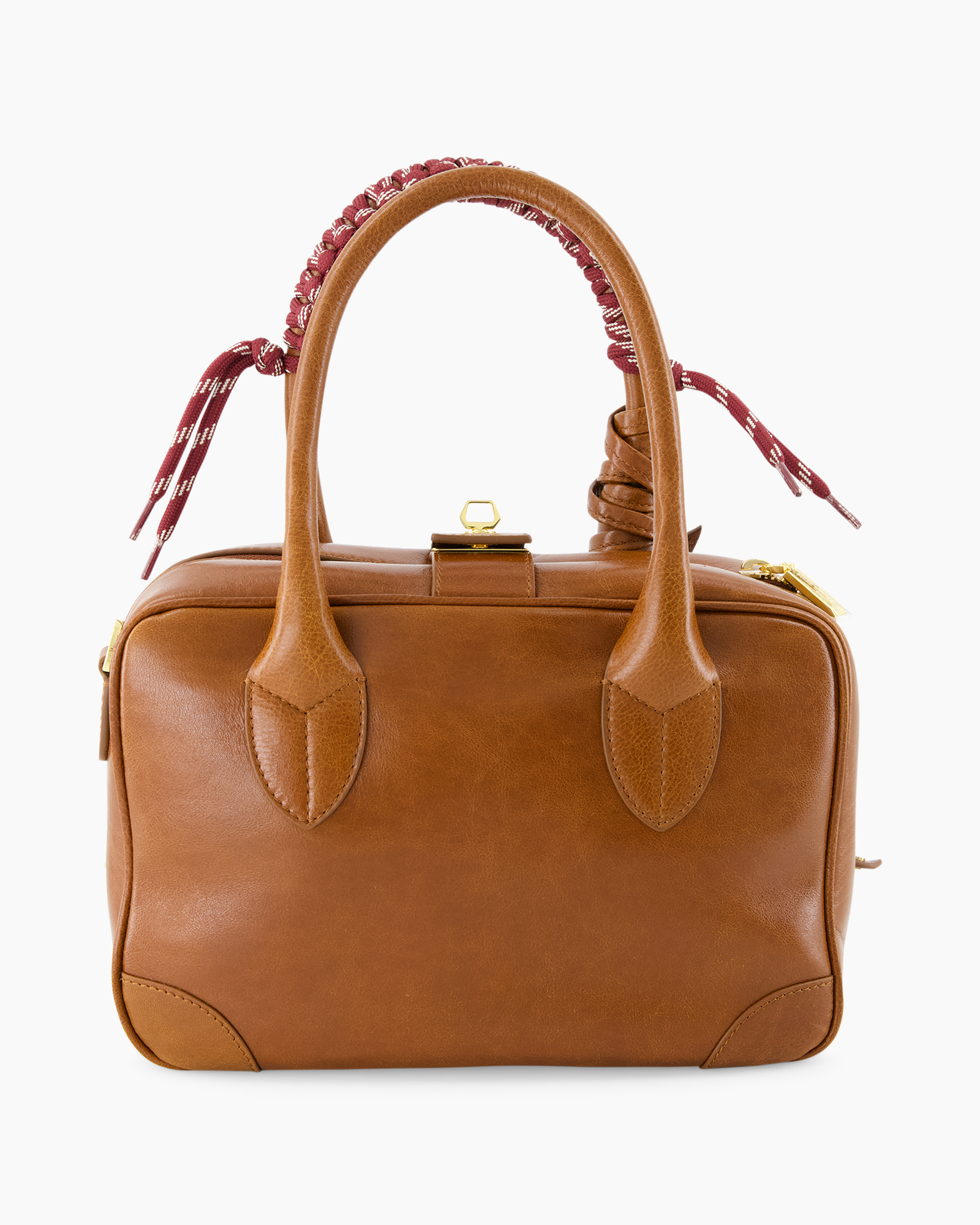 handbag, leather, brown, top-handle, woven-strap