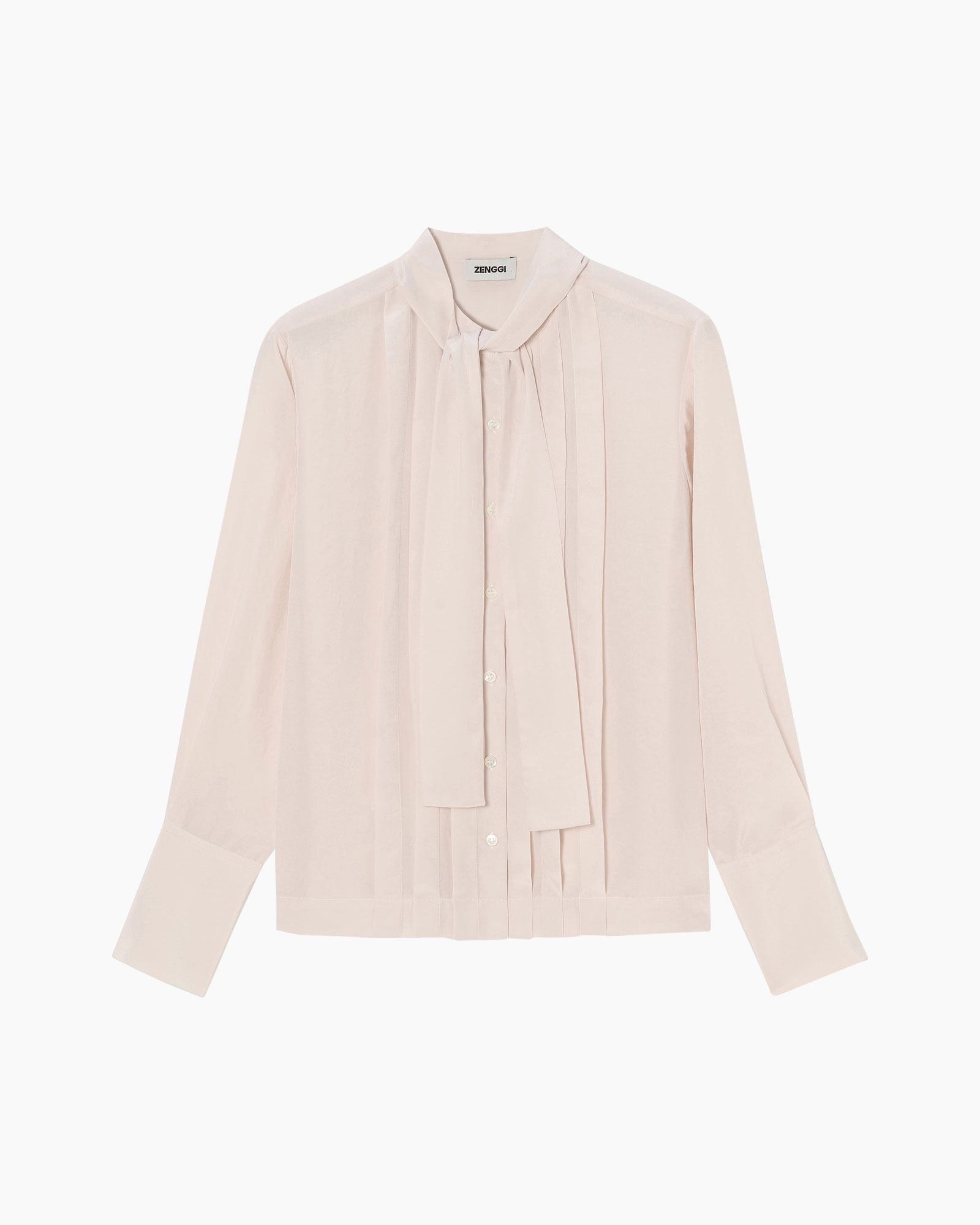 blouse, pleated, pink, button-down, tie-neck