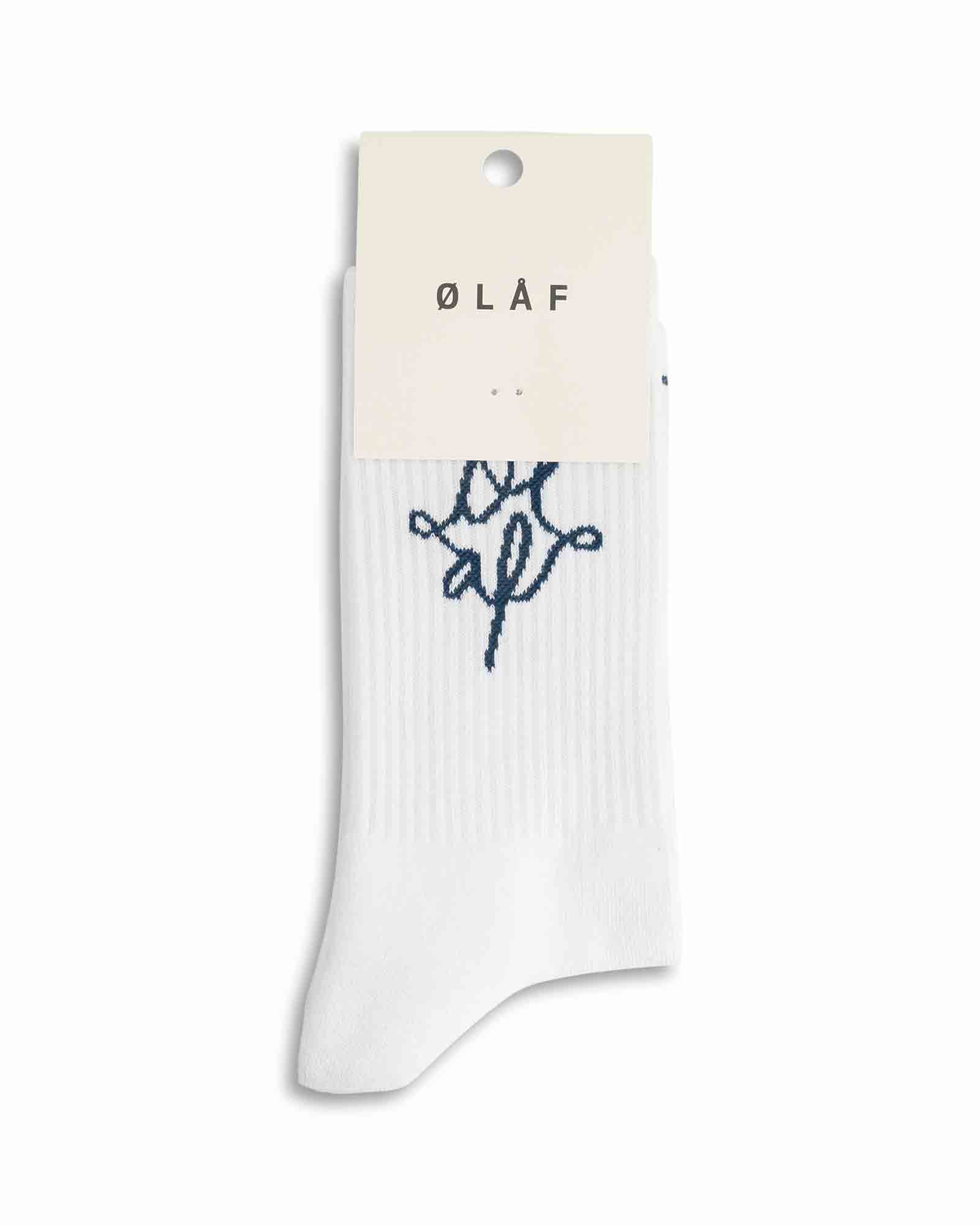 socks, crew socks, white, embroidery, navy logo