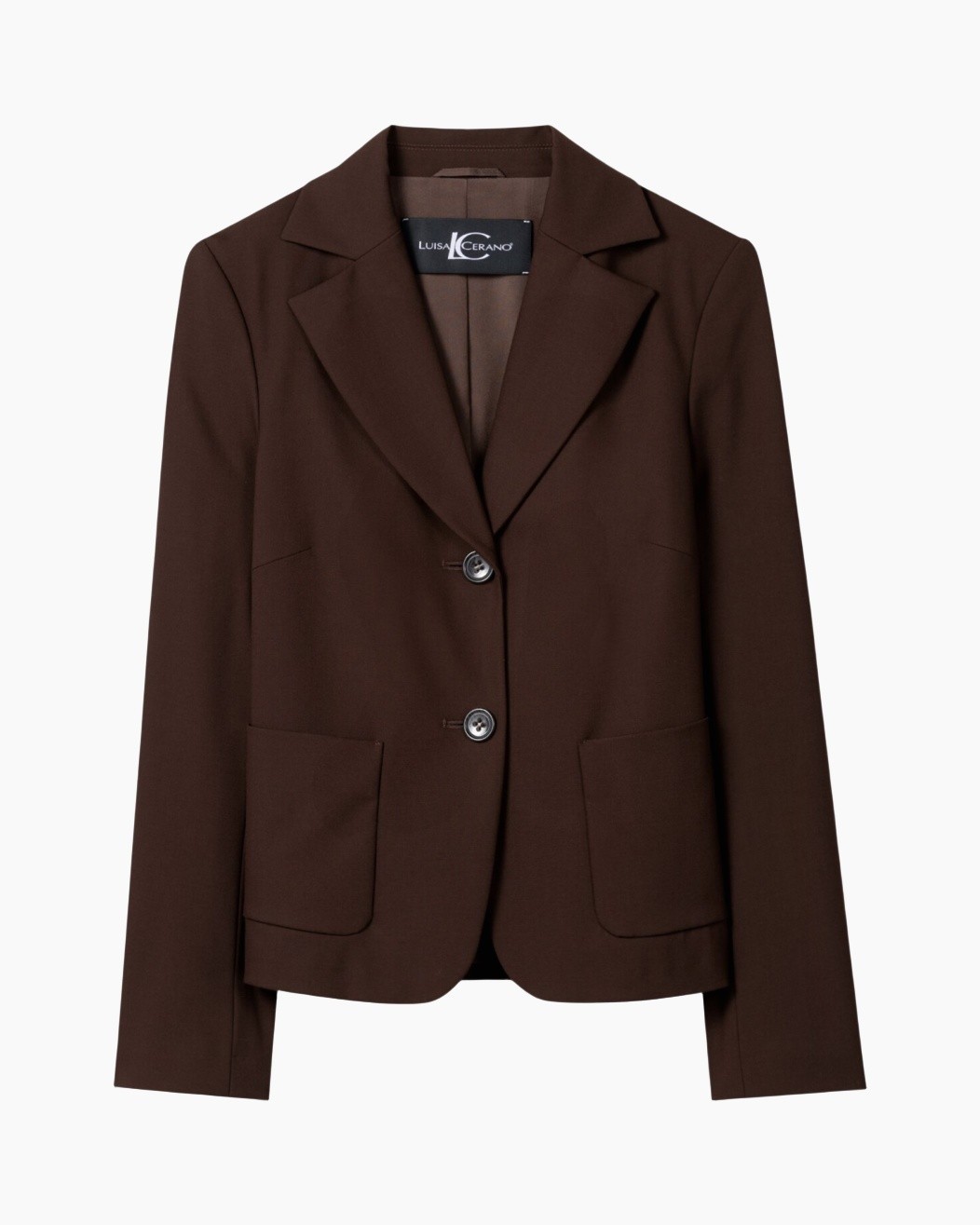blazer, brown, two-button, pocketed, women's blazer