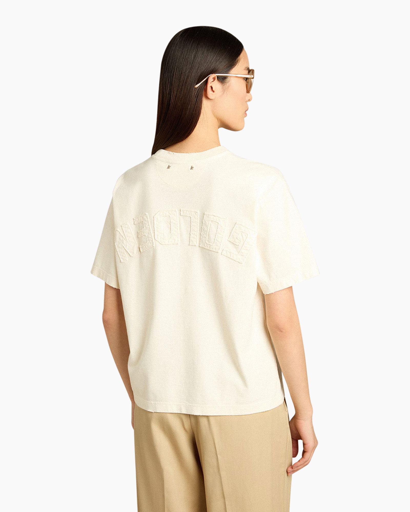 t-shirt, short sleeve, crew neck, back print, cream color