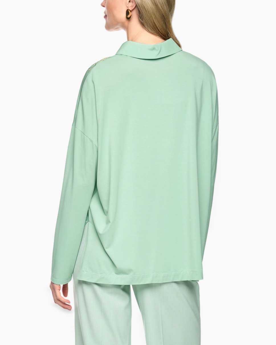 blouse, floral, mint, longsleeve, button placket