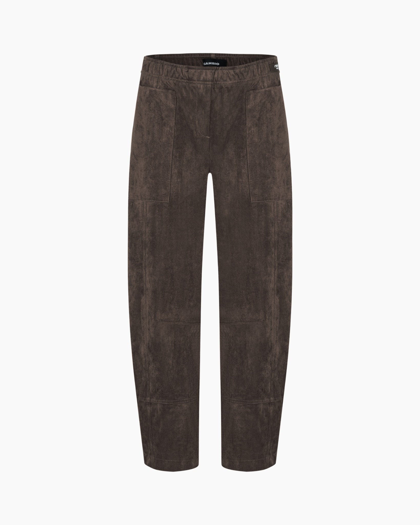 pants, cargo pants, brown, fabric-textured, elastic-waistband