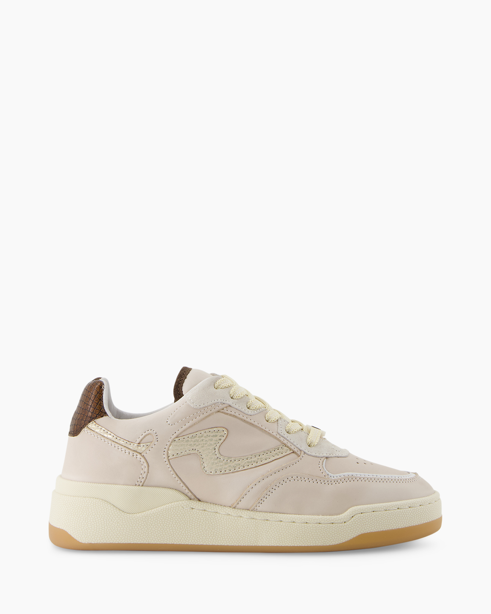 sneaker, shoe, beige, cream, laces, low-cut, suede, memory-foam, gum sole, chunky
