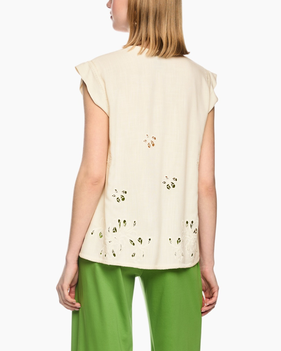 top, blouse, eyelet, short sleeves, beige