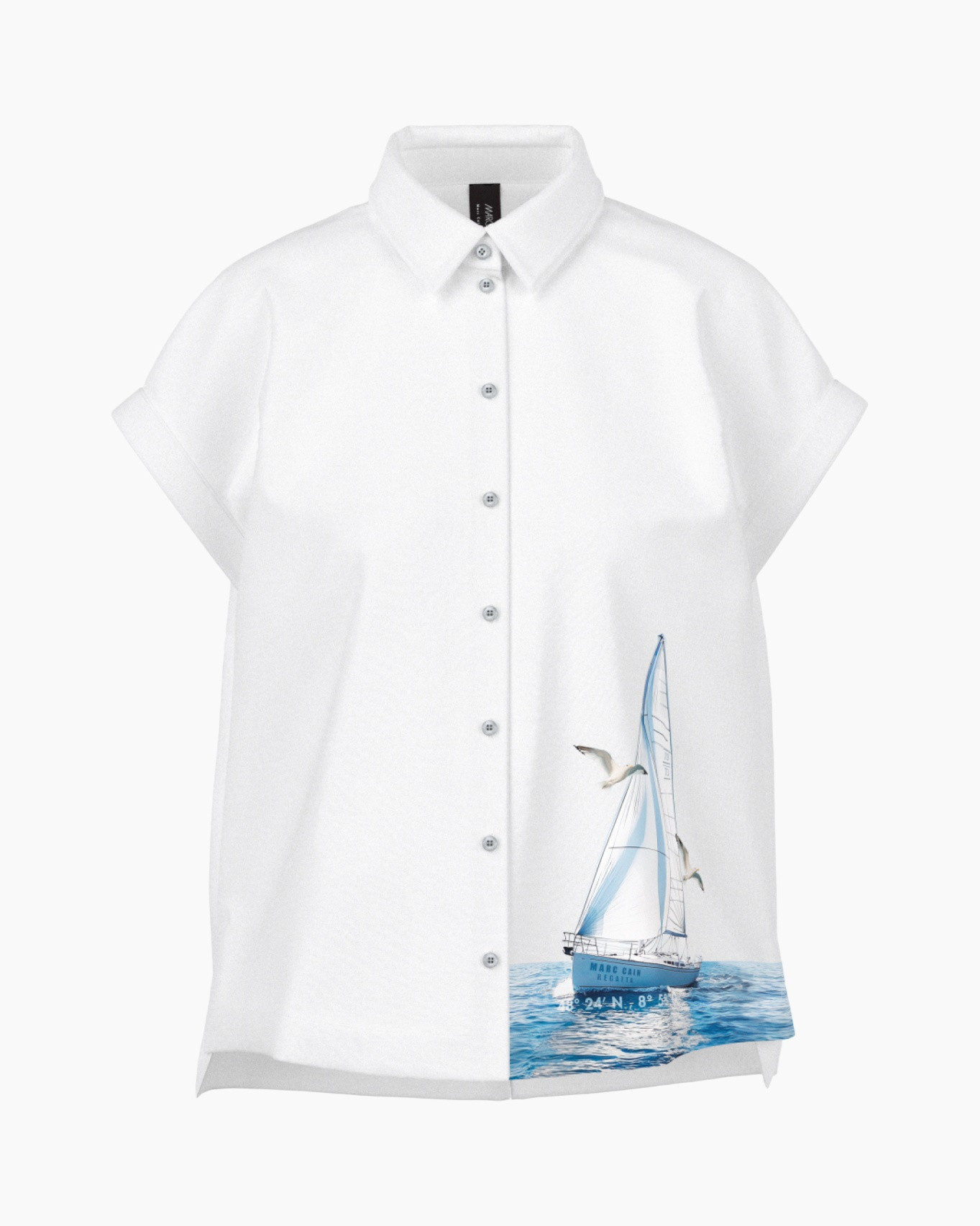 shirt, button-down, short-sleeve, white, sailboat print
