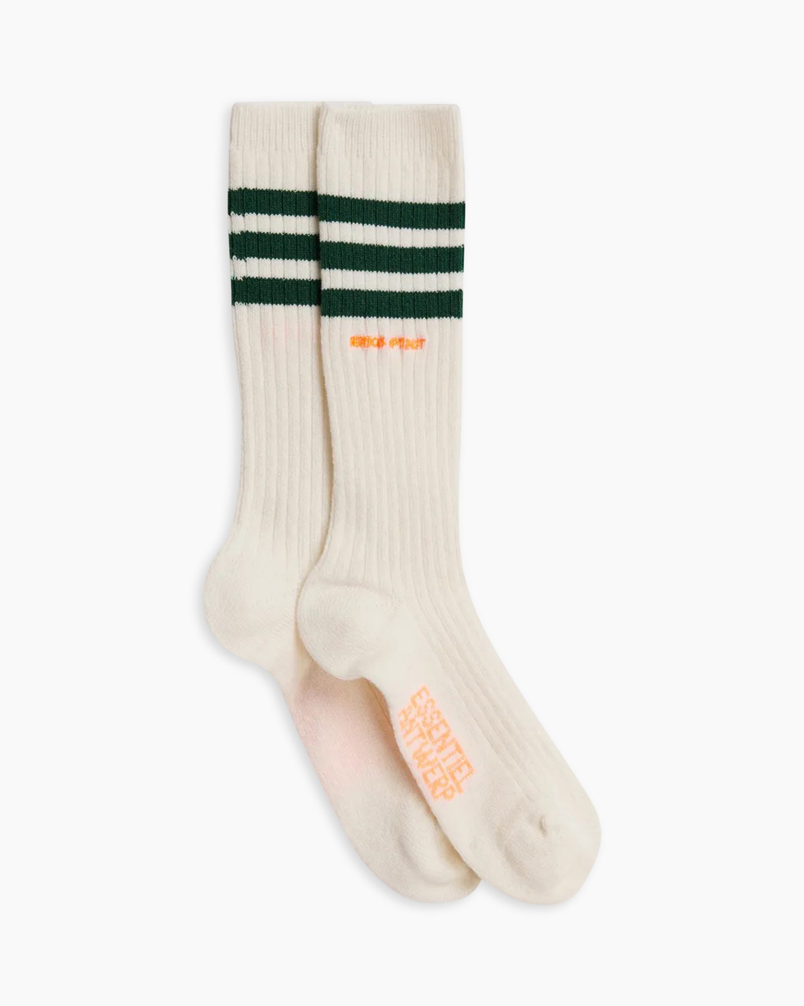 socks, crew socks, knee-high?, stripe, white/green stripes