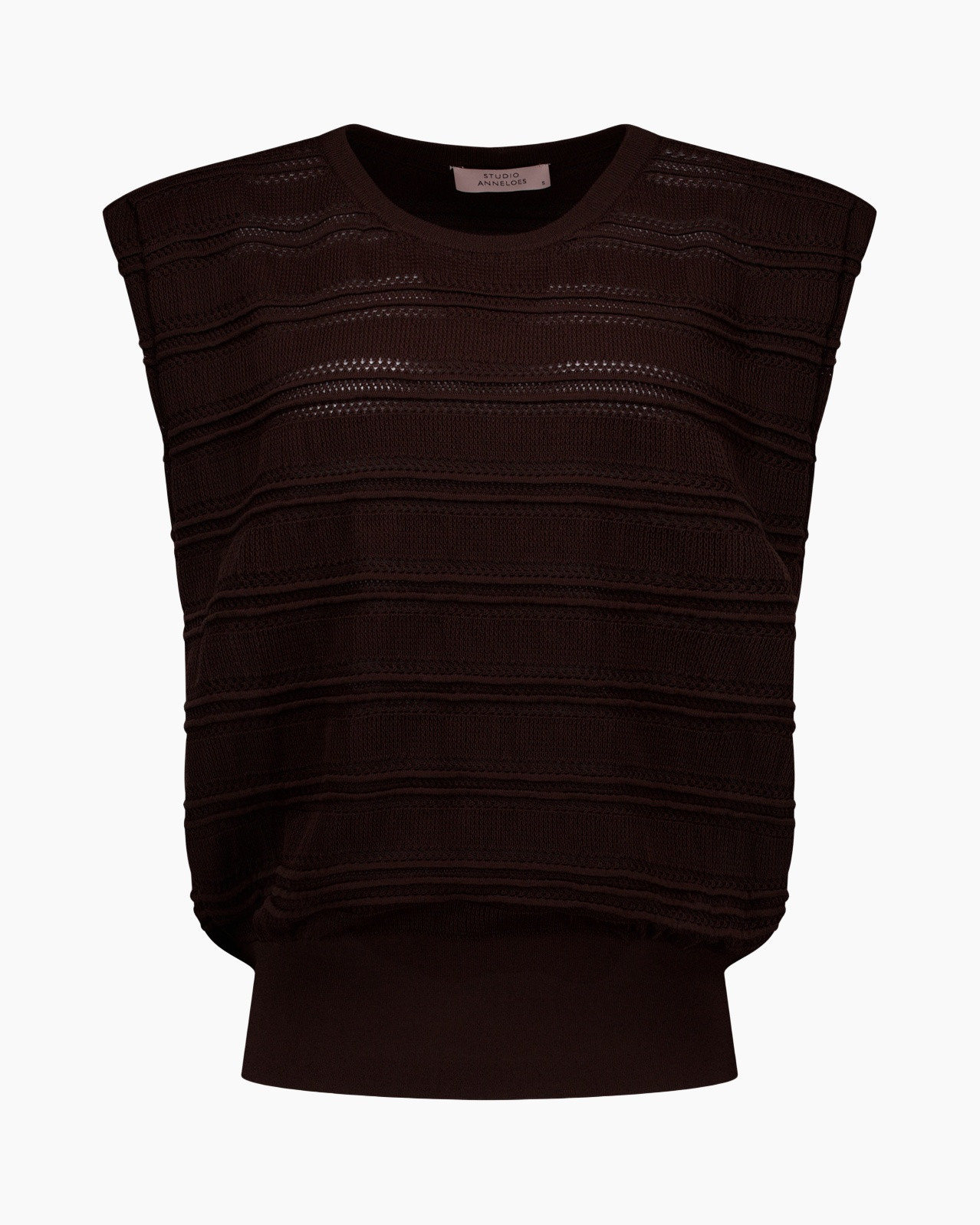 sleeveless, knit top, mesh stripes, dark brown, loose fit