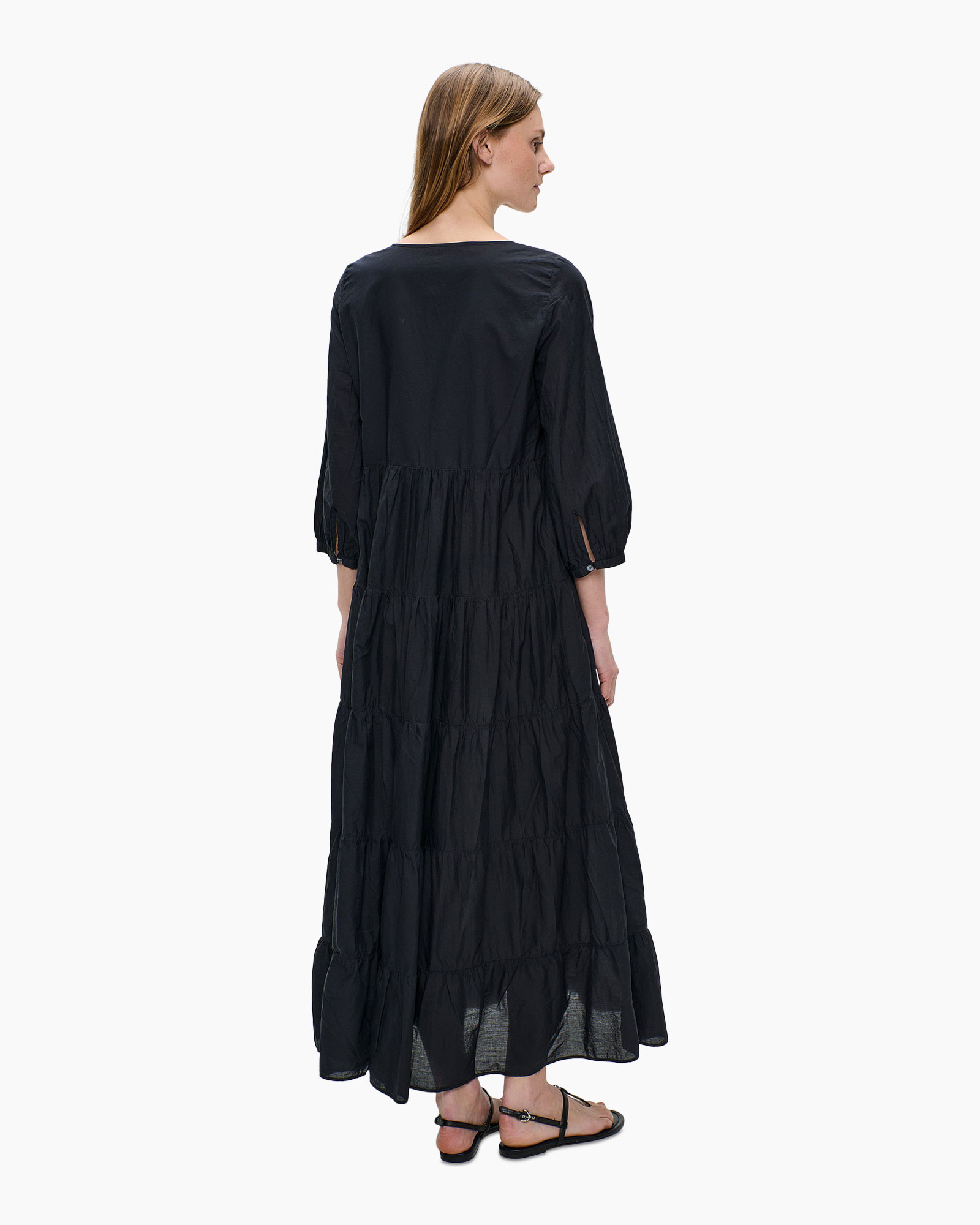 dress, maxi dress, tiered, long sleeve, navy