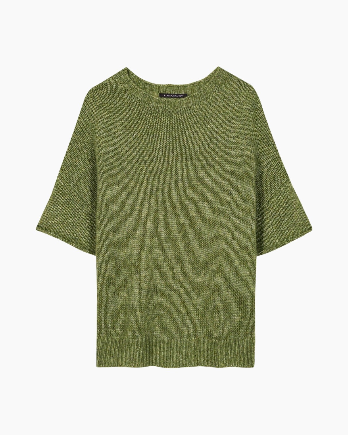 knitted sweater, green, short sleeve, oversize, crew neck
