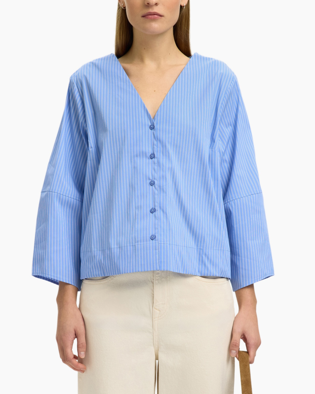 shirt, blouse, blue, striped, button-down