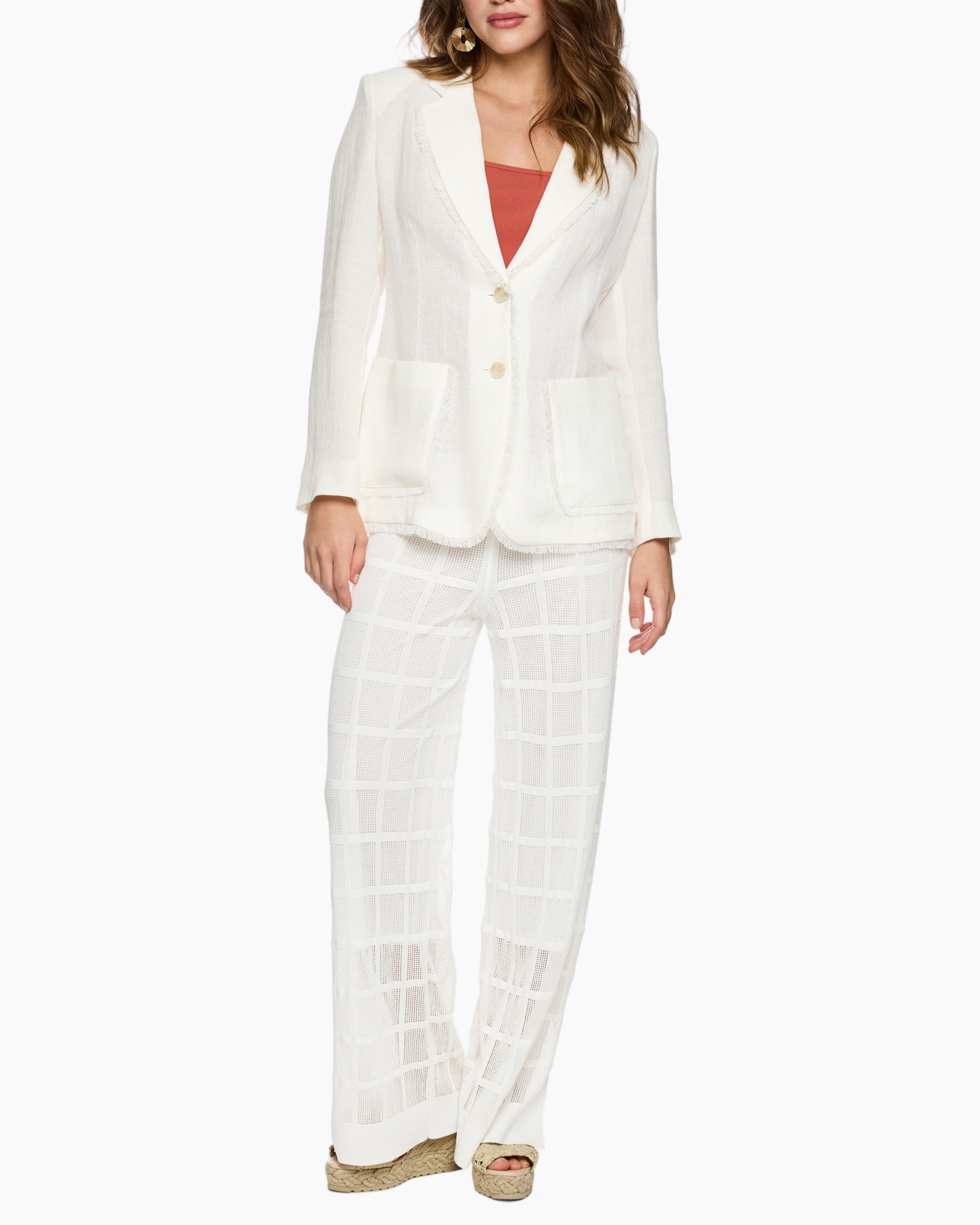blazer, pants, white, linen, two-piece set