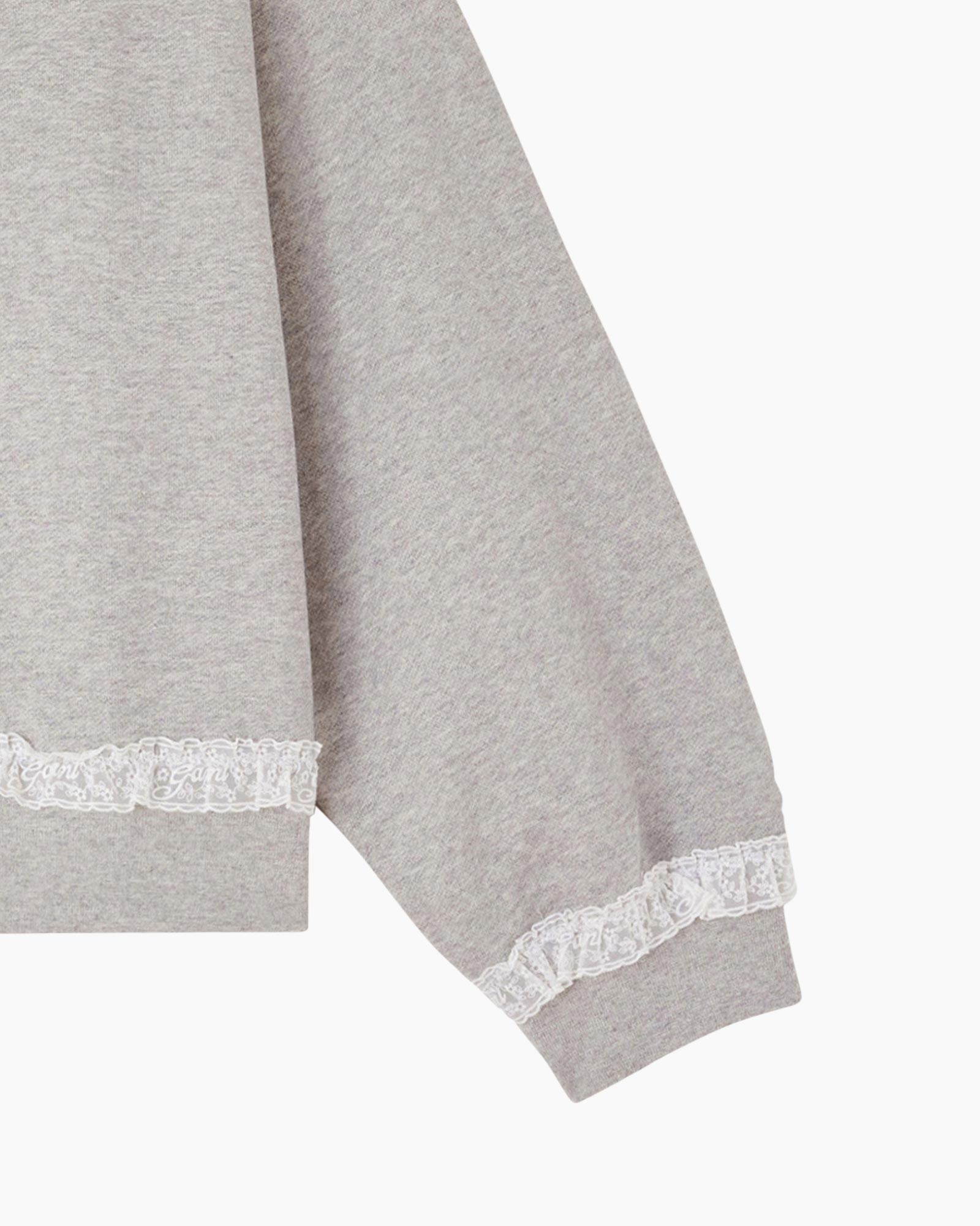sweatshirt, grey, lace trim, long sleeve, cuffed hem