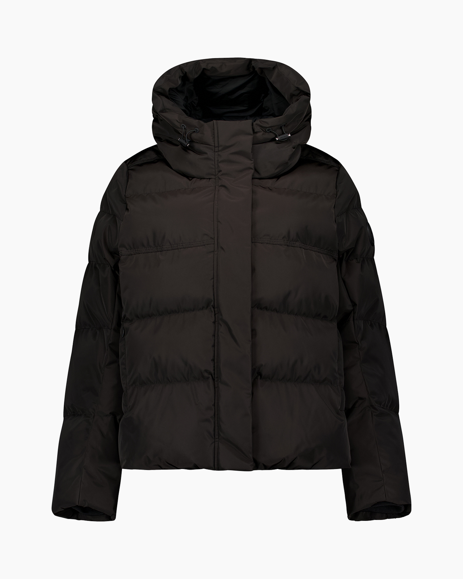 puffer jacket, down jacket, hooded, black, outerwear