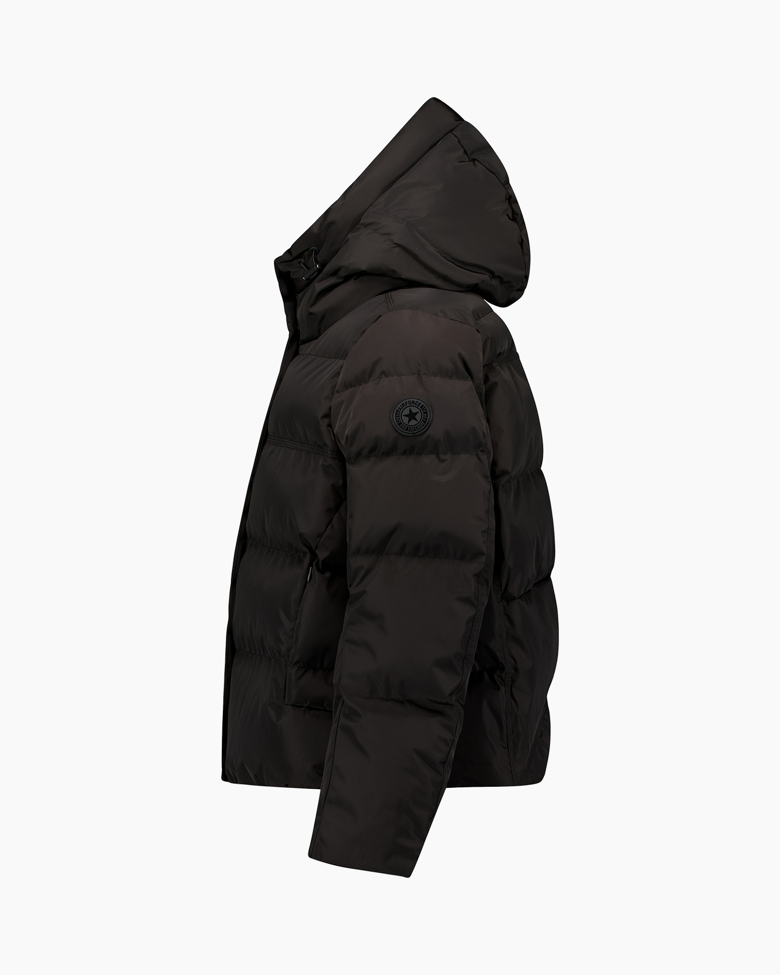 puffer jacket, hooded, down, black, outerwear