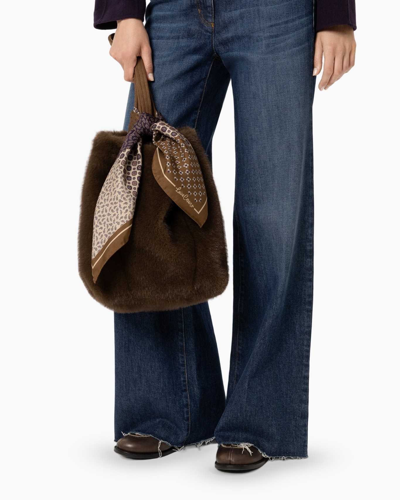 handbag, brown, fur,  scarf, bandana