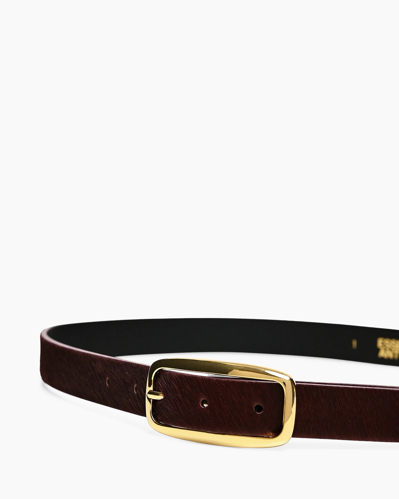 belt, leather, brown, gold-tone buckle, skinny belt