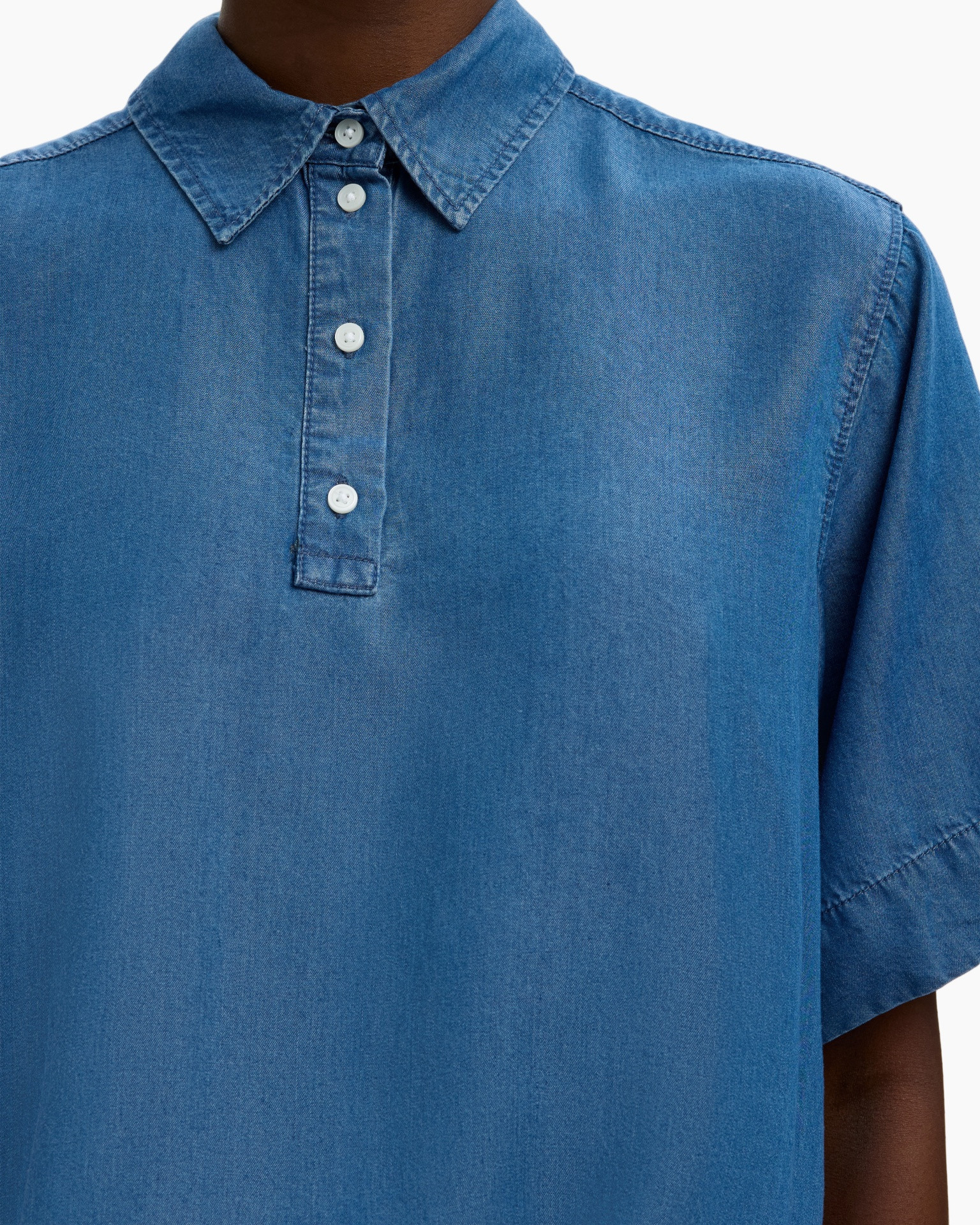 denim, shirt, blue, polo, short-sleeve