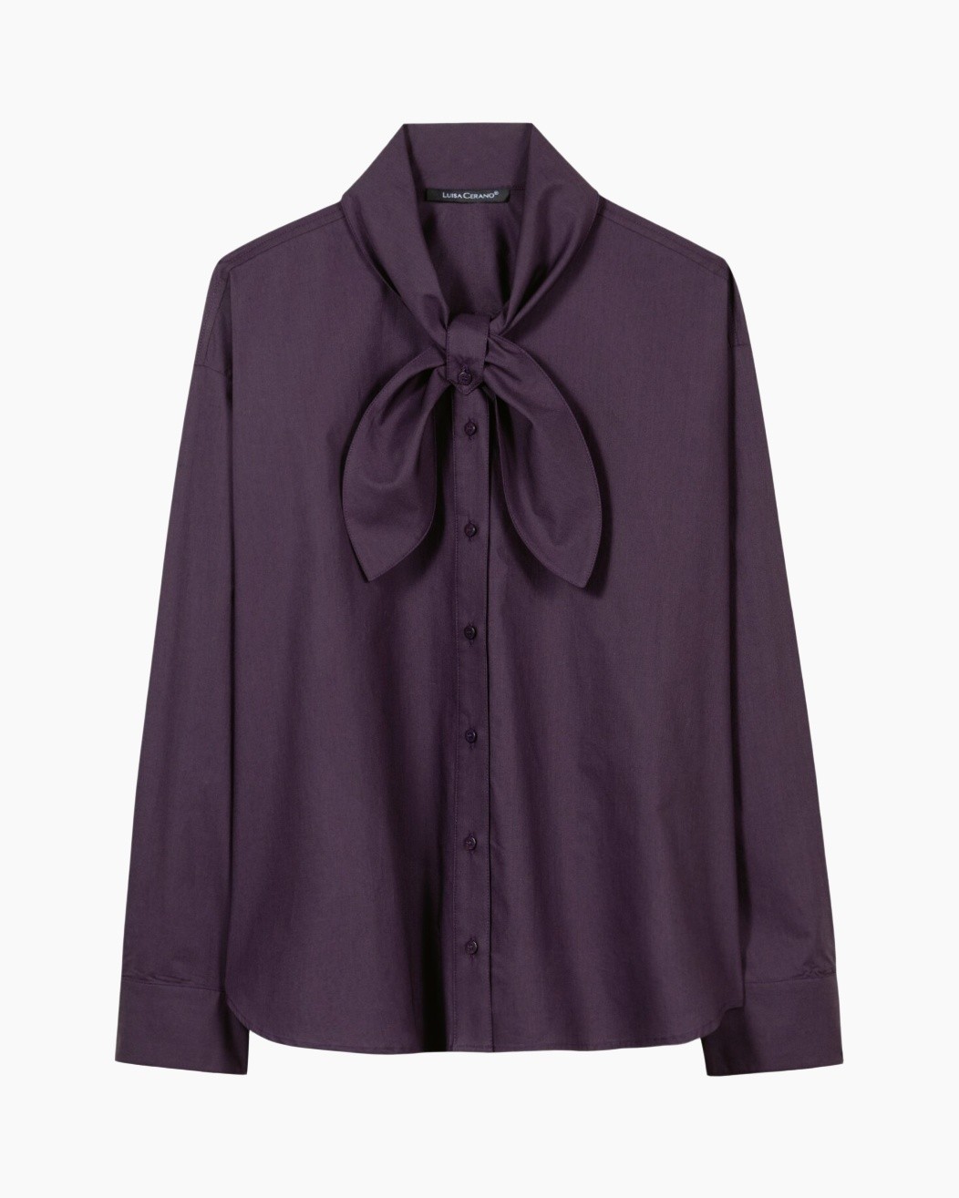 blouse, purple, bow, long-sleeve, button-down