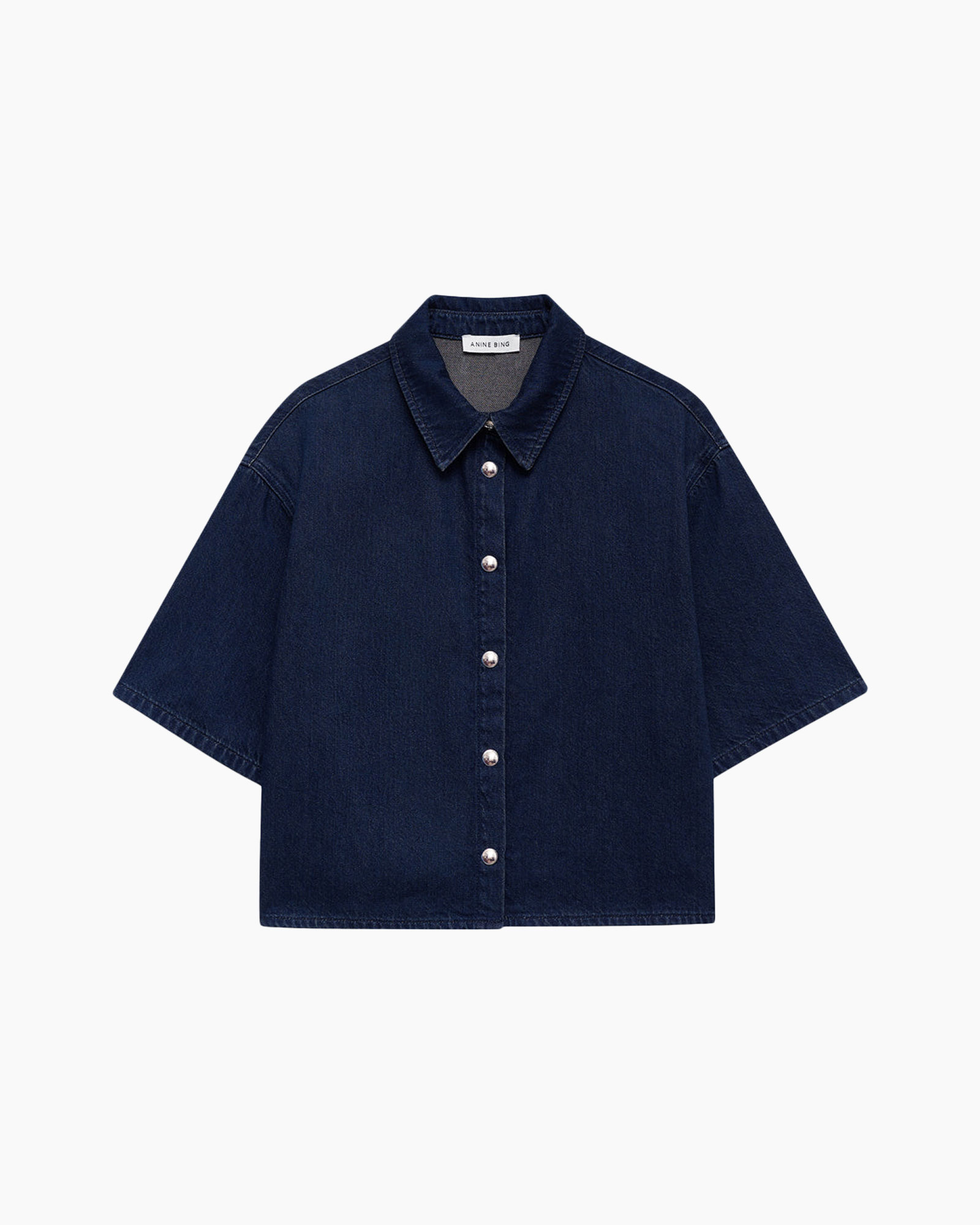denim, shirt, short-sleeve, button-down, collar