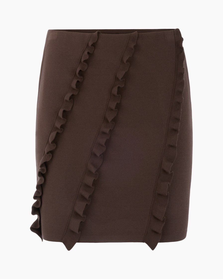 skirt, mini skirt, ruffled, brown, a-line