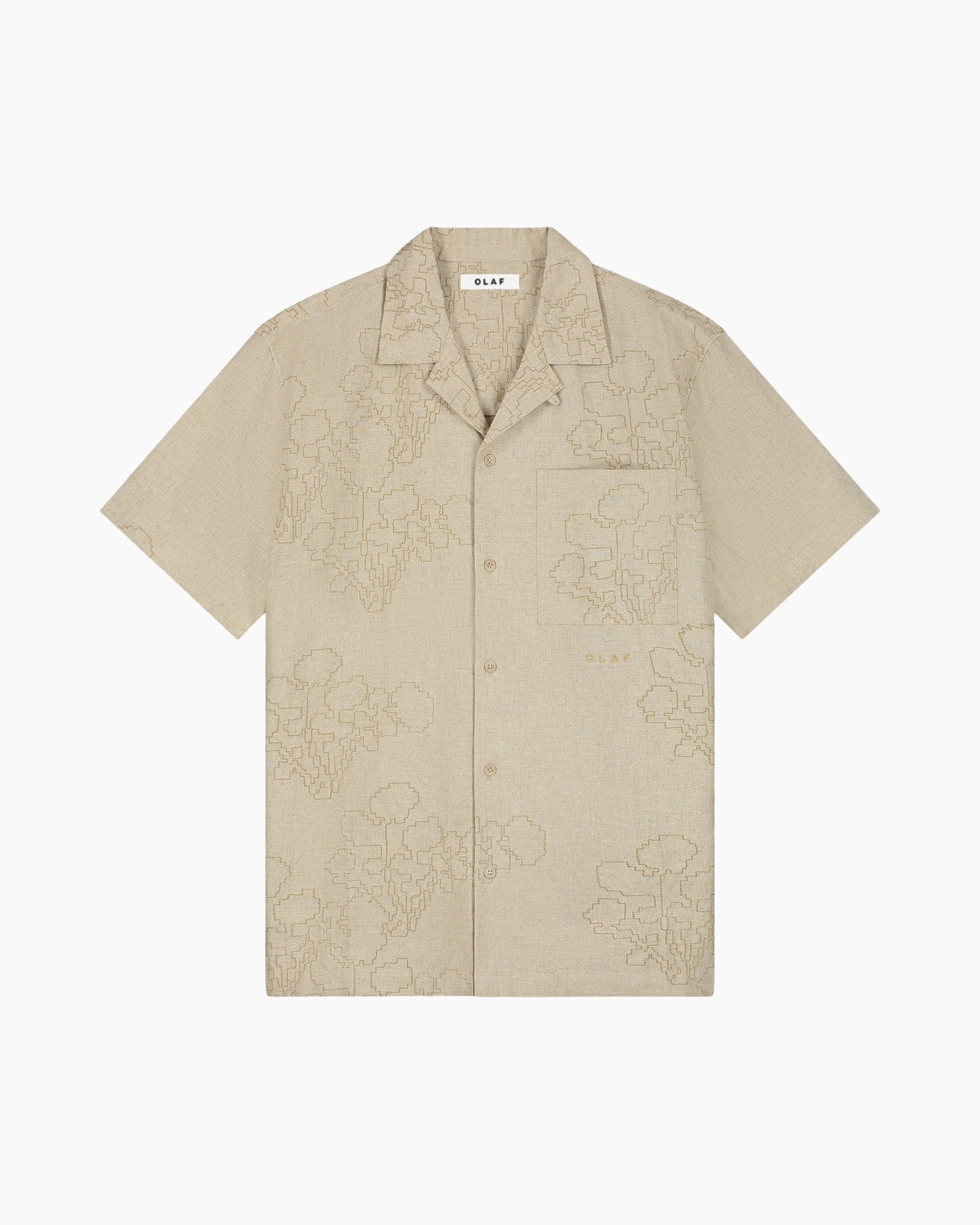short-sleeve shirt, linen shirt, beige shirt, button-up, patterned shirt
