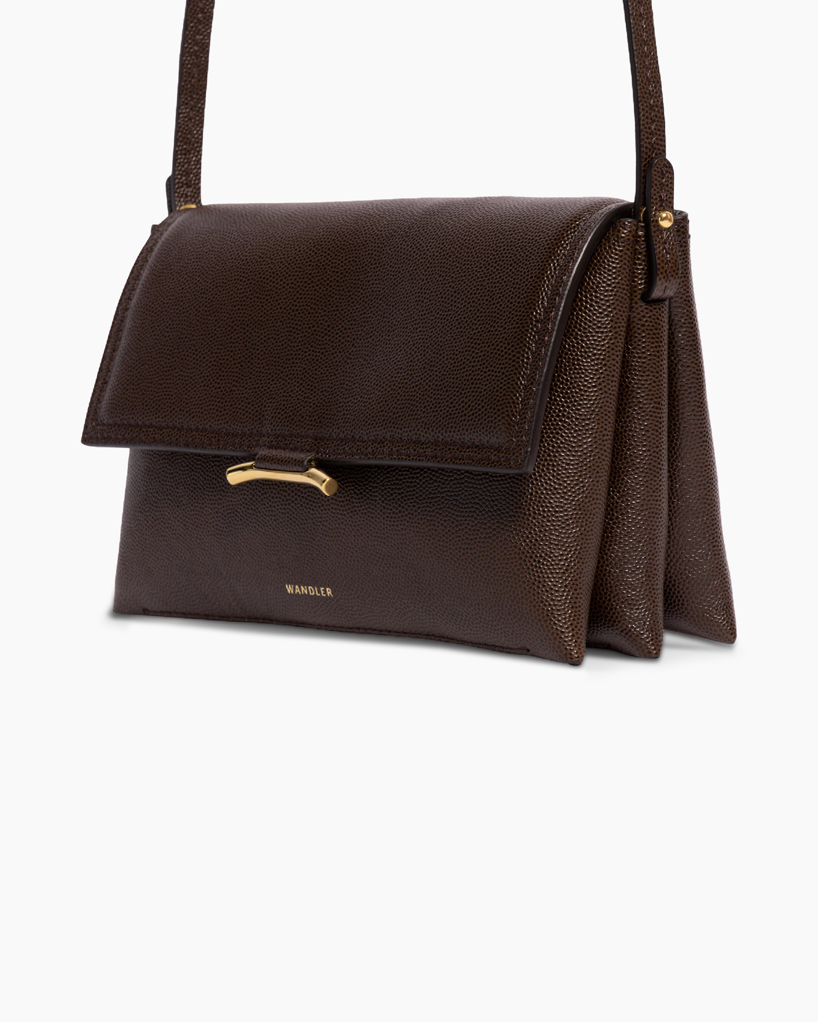 crossbody bag, brown leather, gold hardware, pebble texture, small handbag