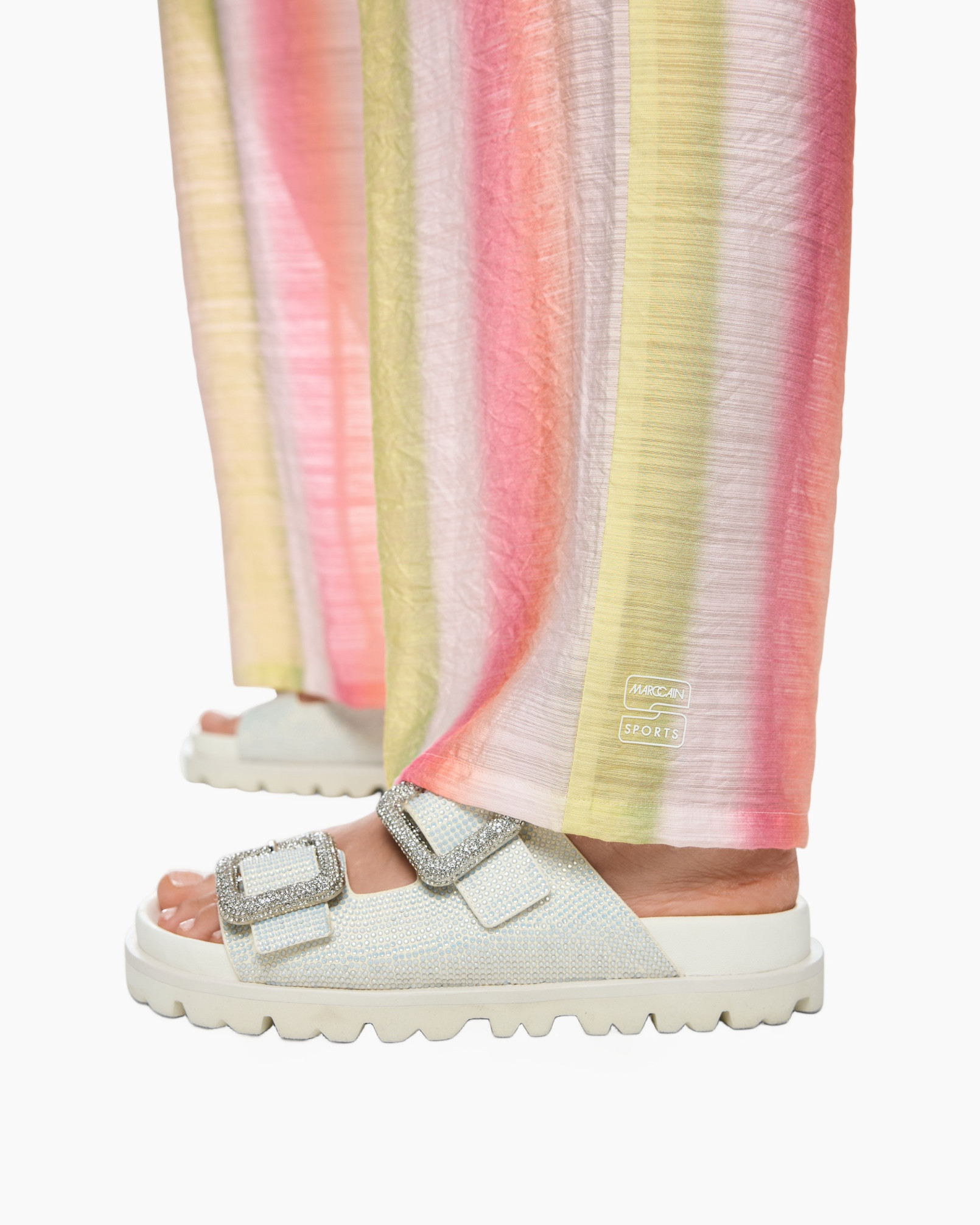 sandals, slides, glitter, two-buckle, leatherless