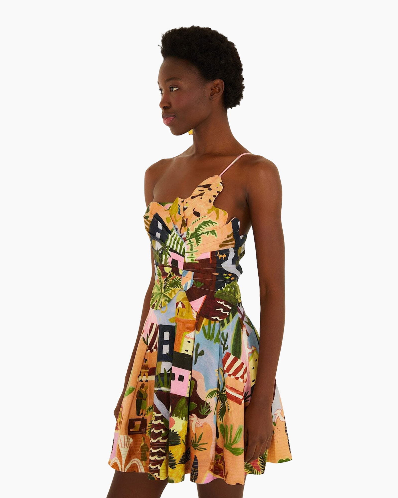 dress, sundress, spaghetti-straps,  Printed pattern, colorful