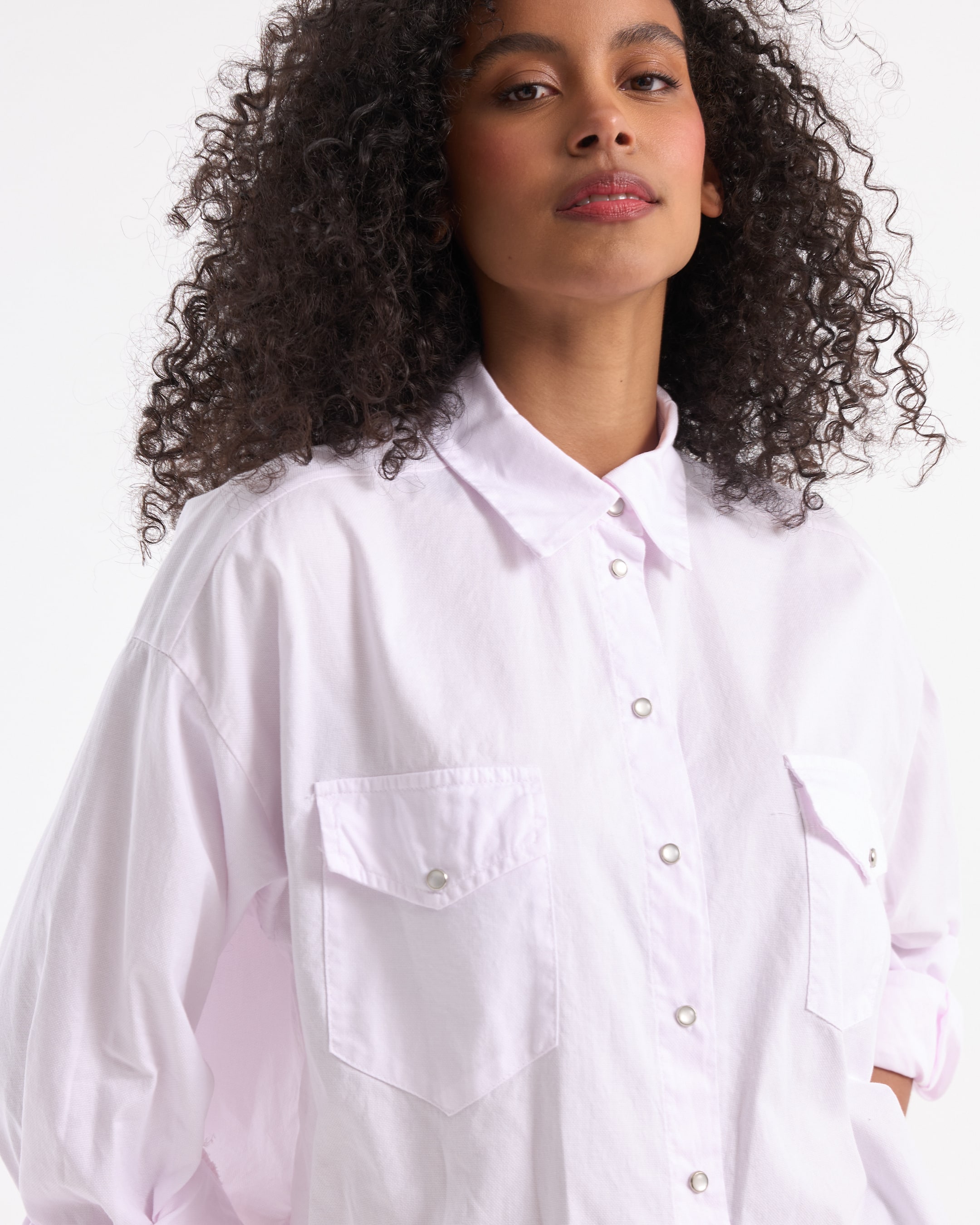 shirt, button-down, pocketed, collared, pink- Shirt